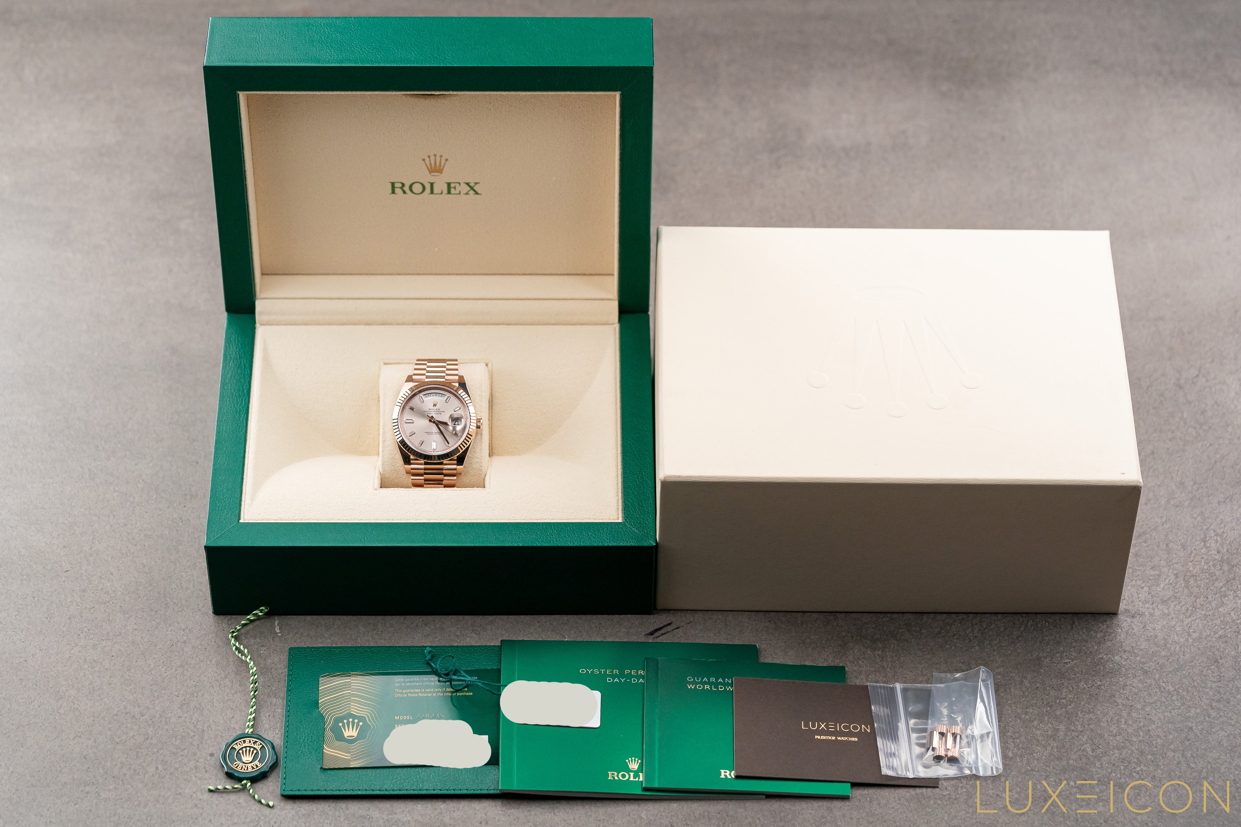 Rolex Day-Date 40MM Day-Date Sundust Baguette Diamond Dial Rose President 228235