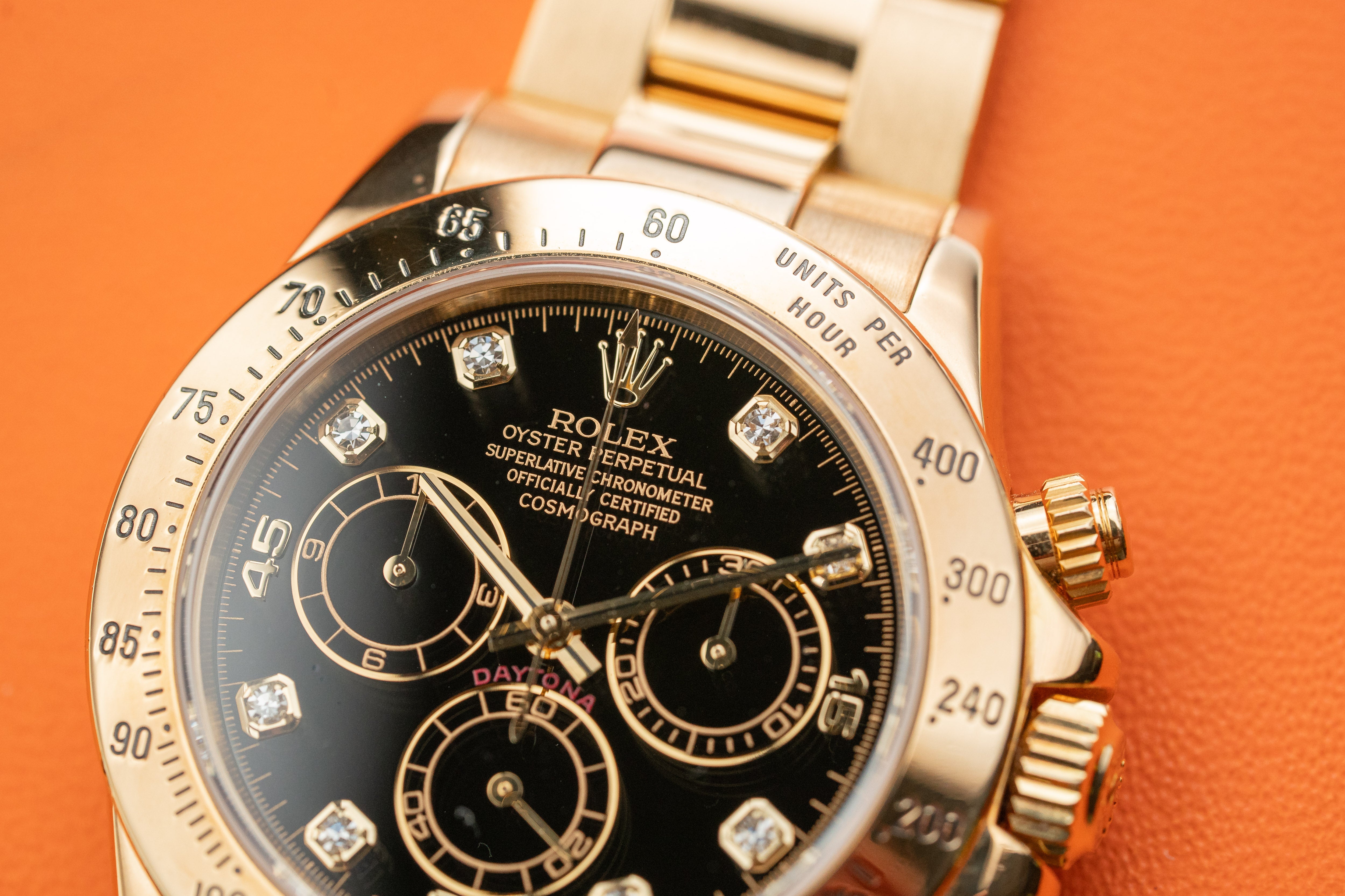 Rolex Daytona Chronograph 116528 18k Yellow Gold Black Diamond Dial 2005