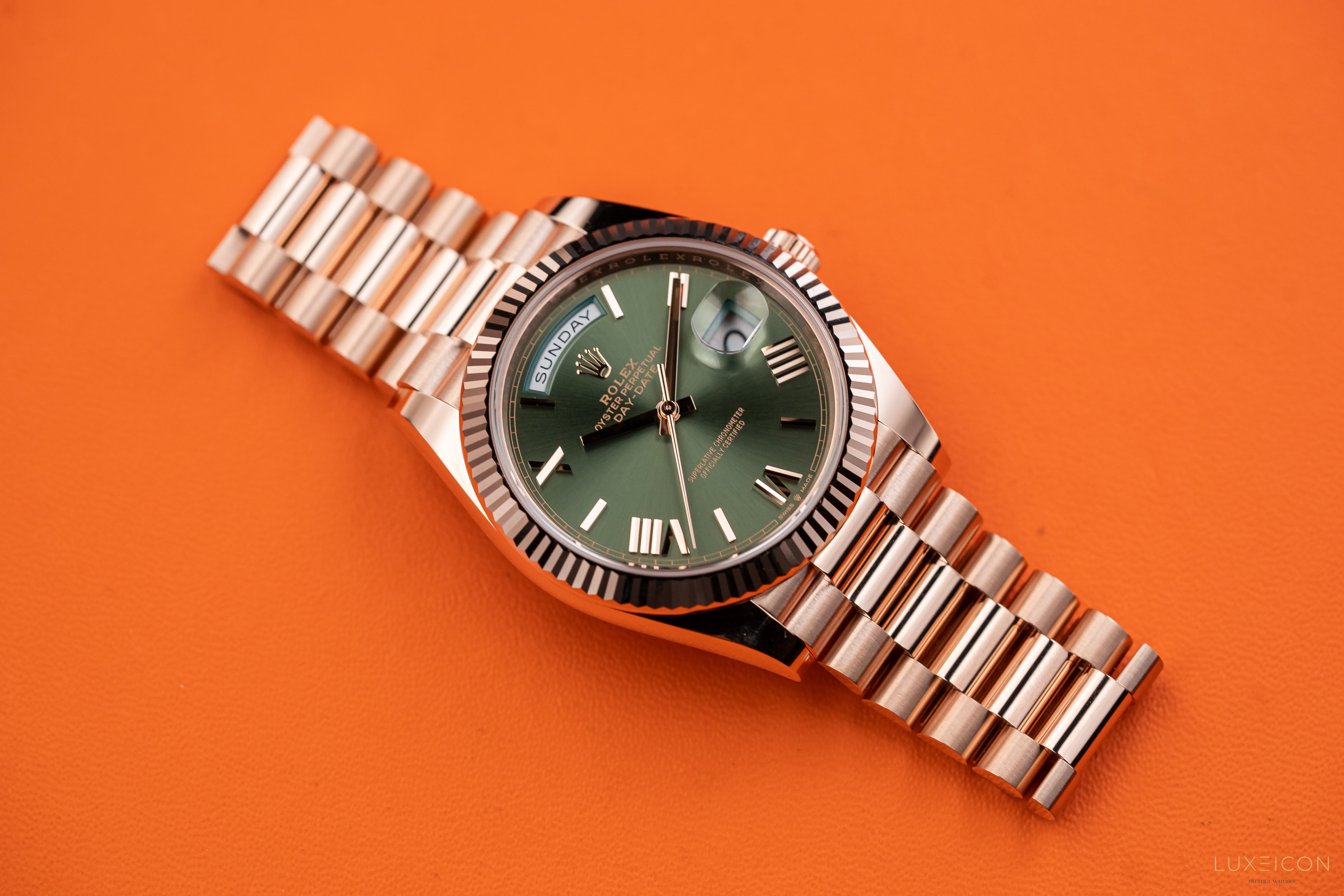 Rolex President Day-Date 40mm Olive Green Dial Rose Gold 2023