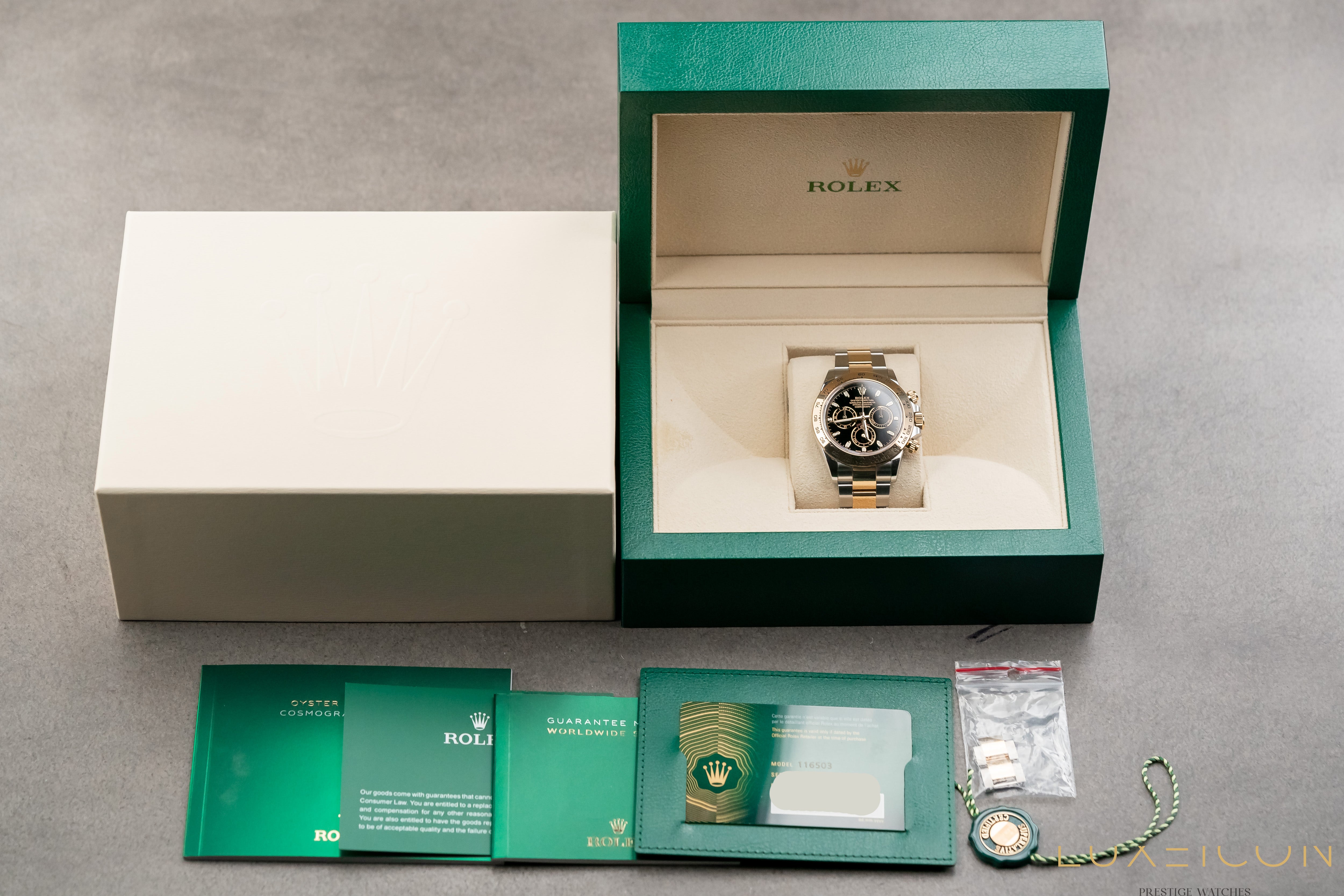 Rolex Daytona 116503 Black Index Dial Two Tone Yellow Gold Stainless Steel