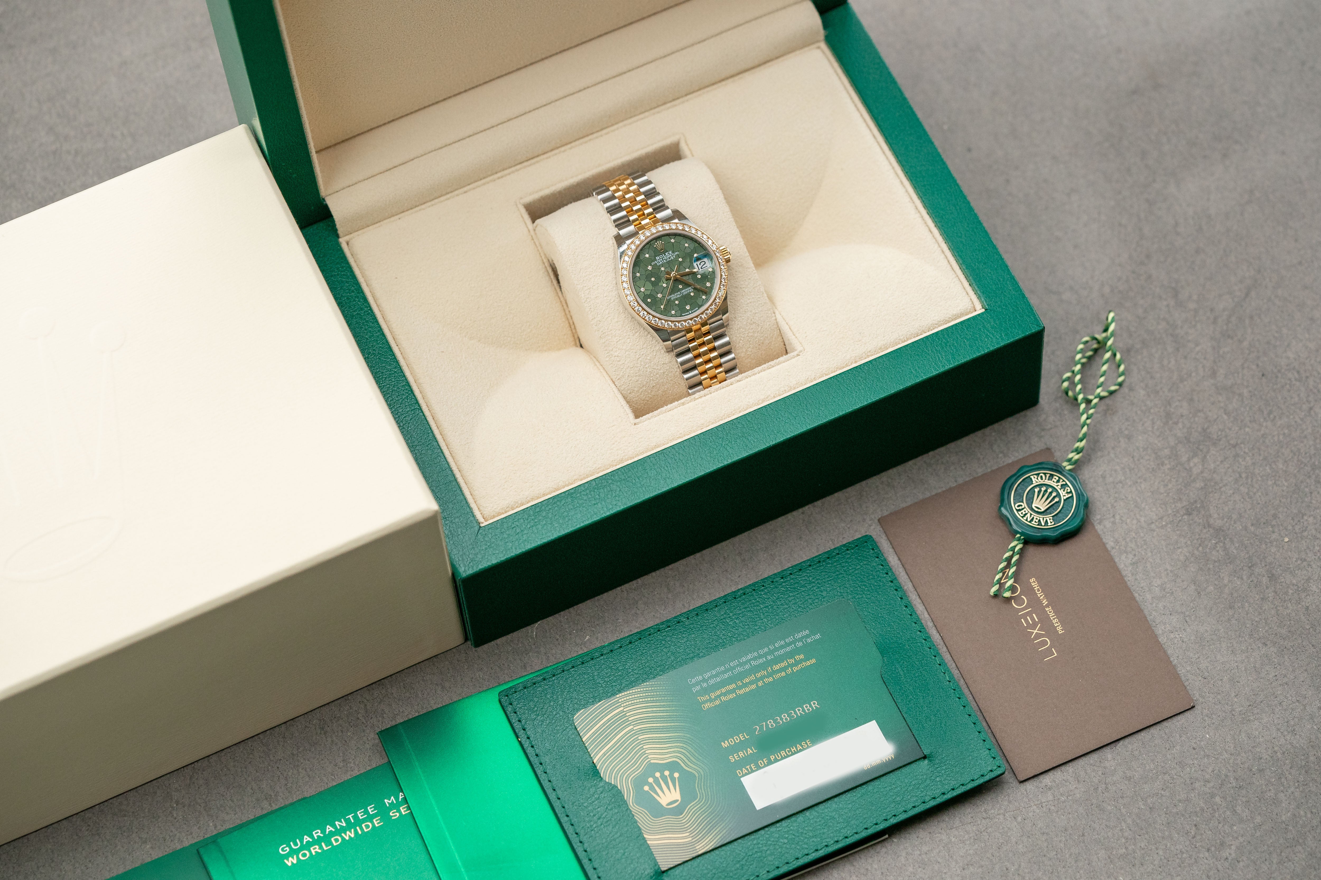 Rolex Datejust 31mm Steel & Yellow Gold Diamond Bezel Olive Green FLoral Motif Diamond Dial Jubilee 278383rbr