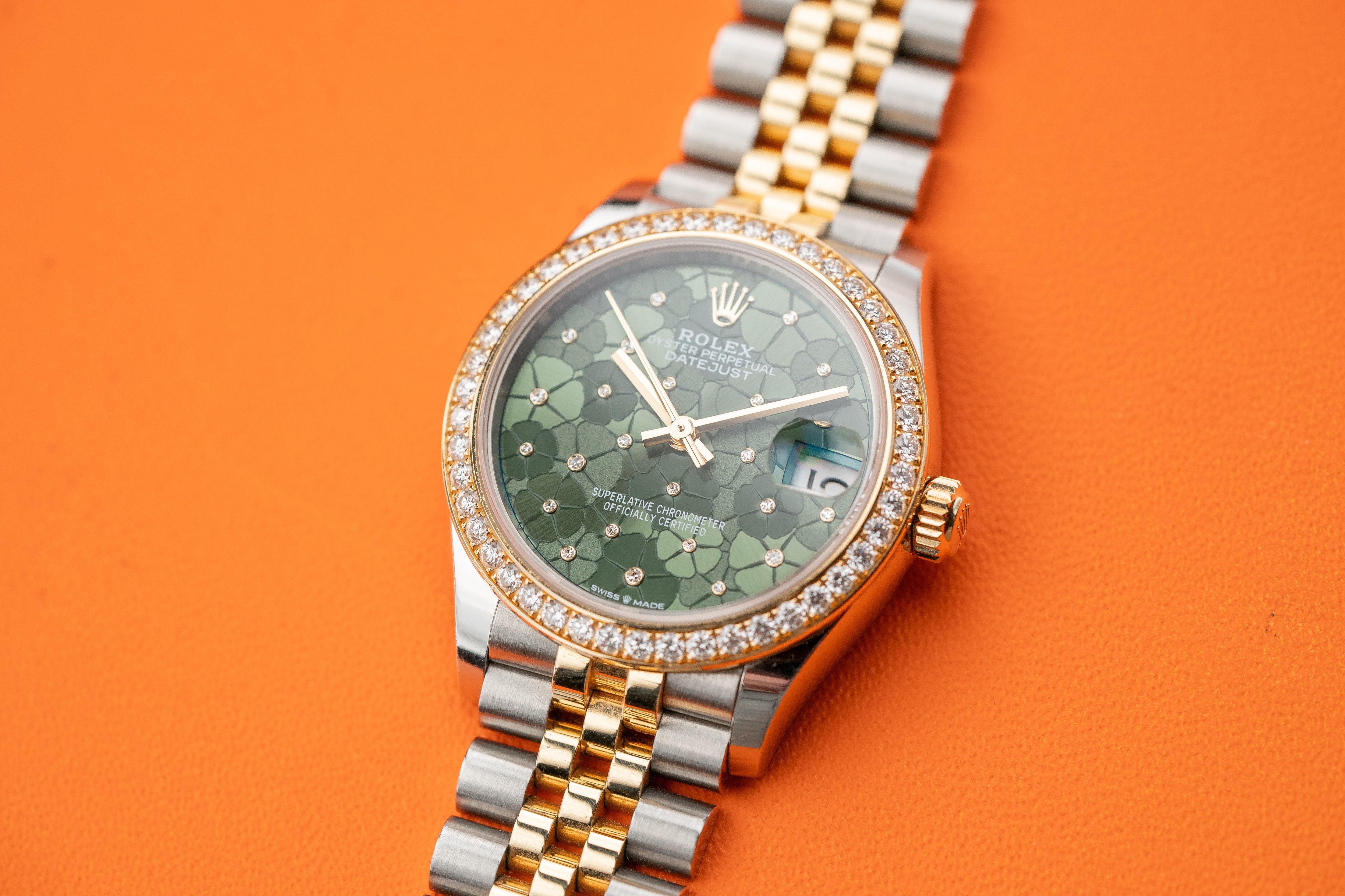 Rolex Datejust 31 Stainless Steel and Yellow Gold 278383rbr Olive Green Floral Jubilee