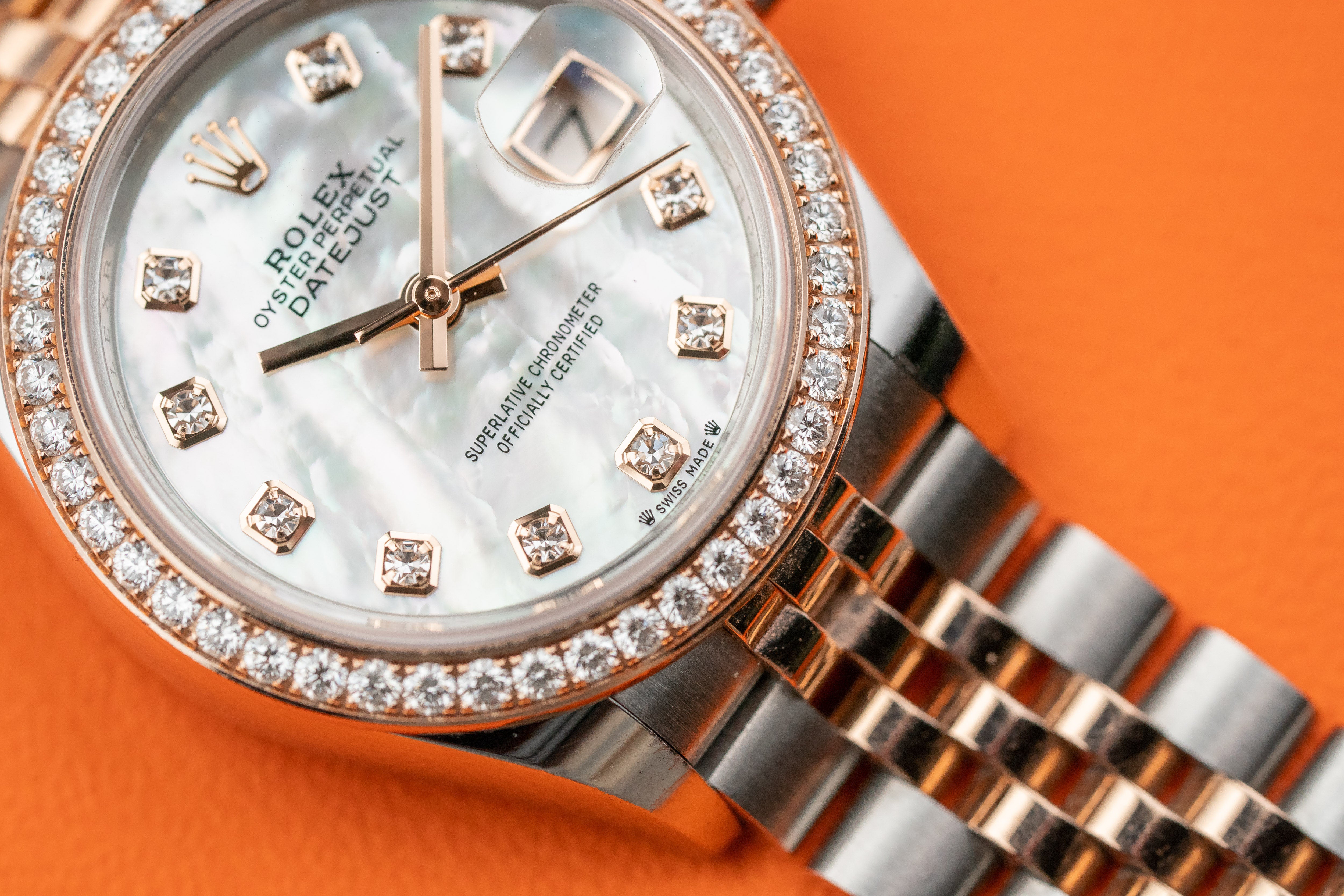 Rolex Lady-Datejust 28 mm Diamond Bezel Steel Rose Gold MOP Diamond Dial 279381RBR