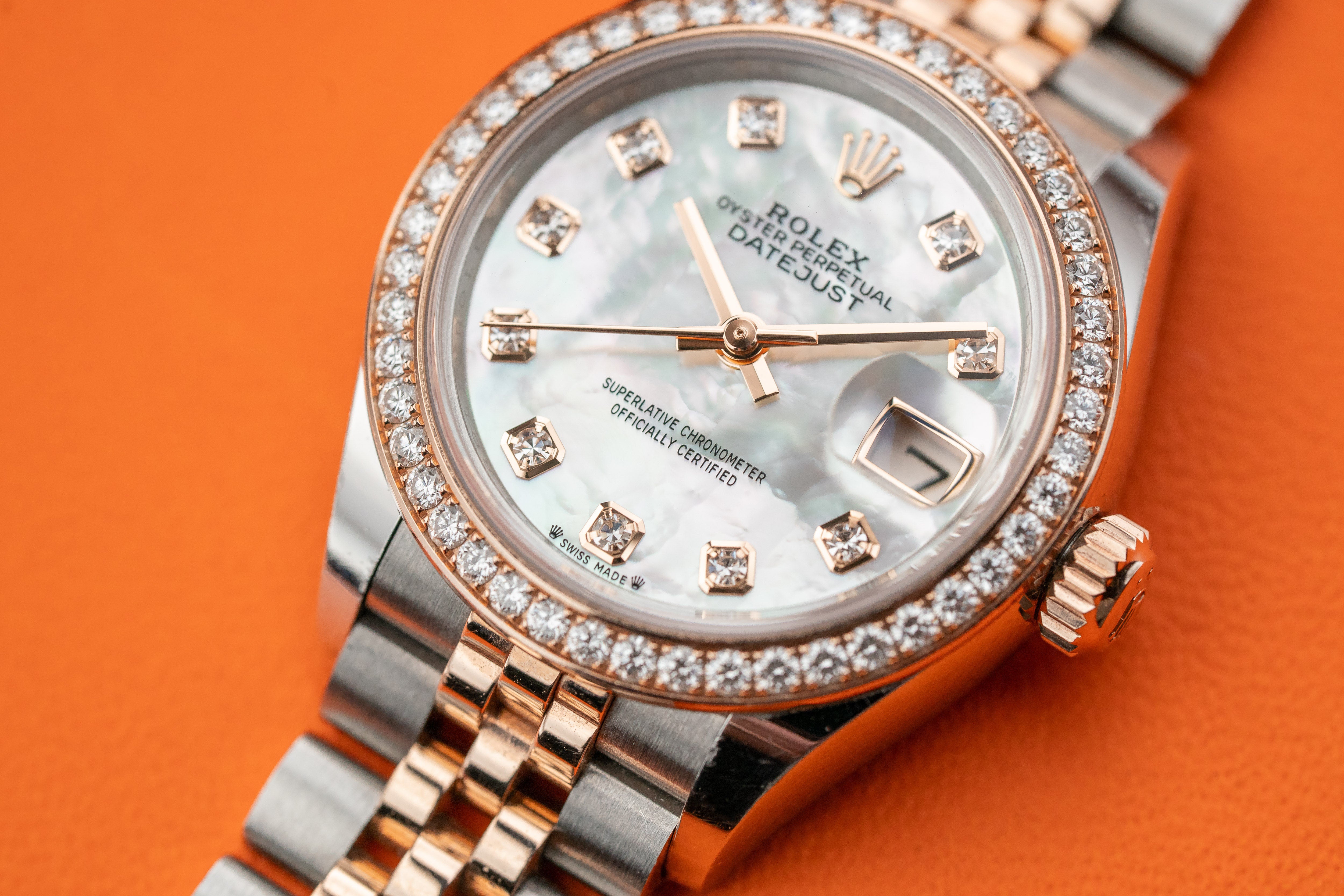 Rolex Lady-Datejust 28 mm Diamond Bezel Steel Rose Gold MOP Diamond Dial 279381RBR