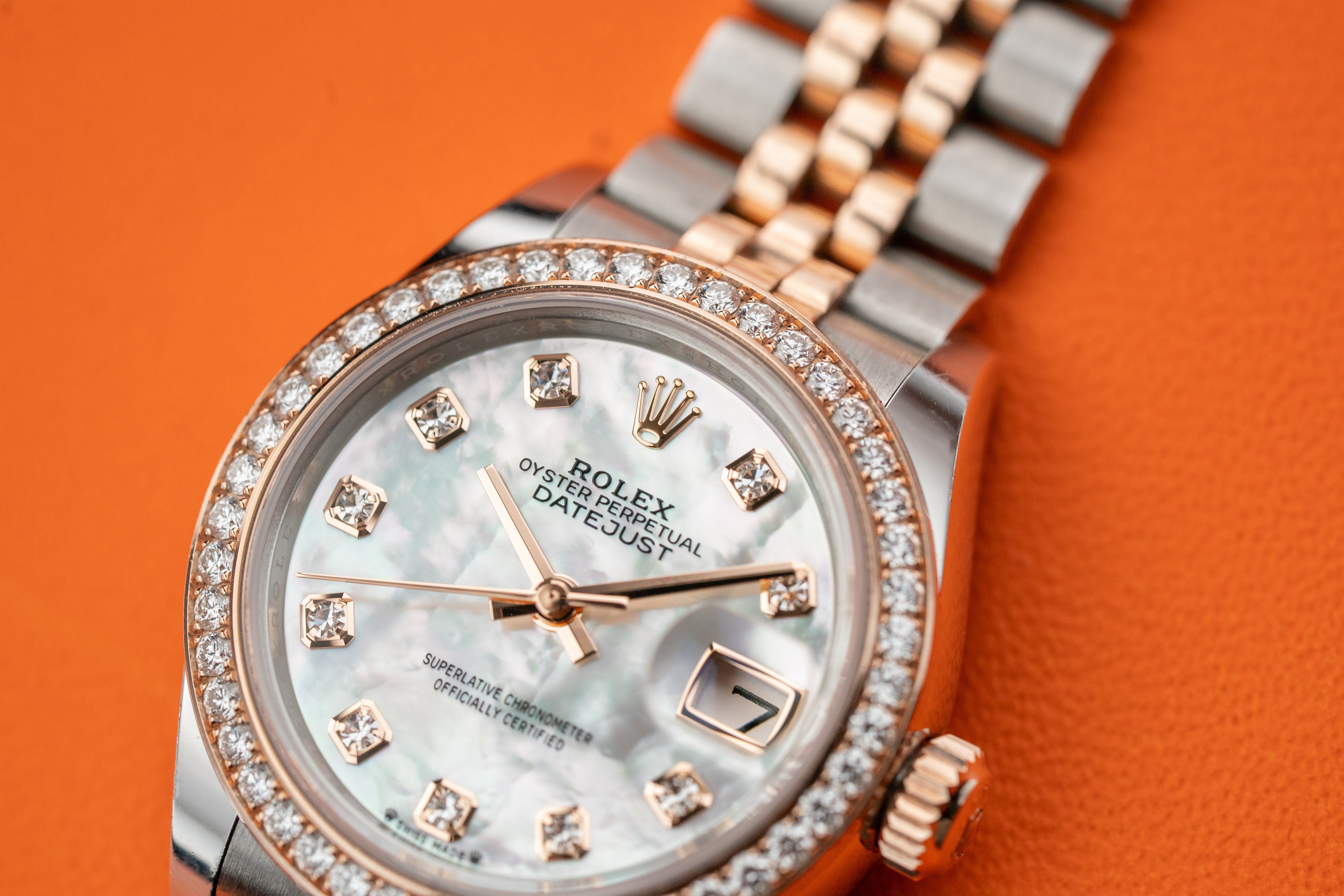 Rolex Lady-Datejust 28 mm Diamond Bezel Steel Rose Gold MOP Diamond Dial 279381RBR