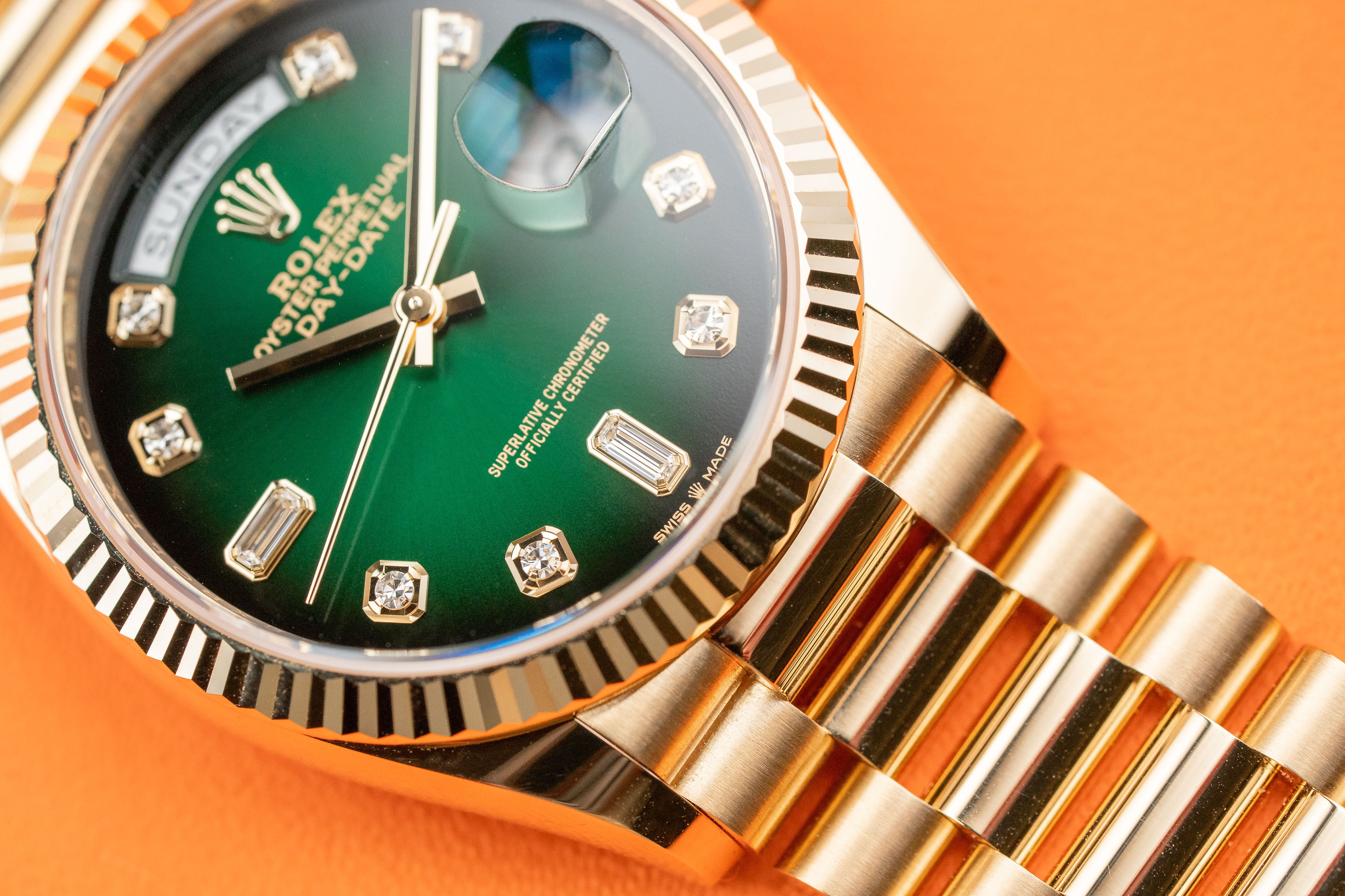 Rolex Day-Date President 36mm 128238 Yellow Gols Green Ombre Diamond Dial