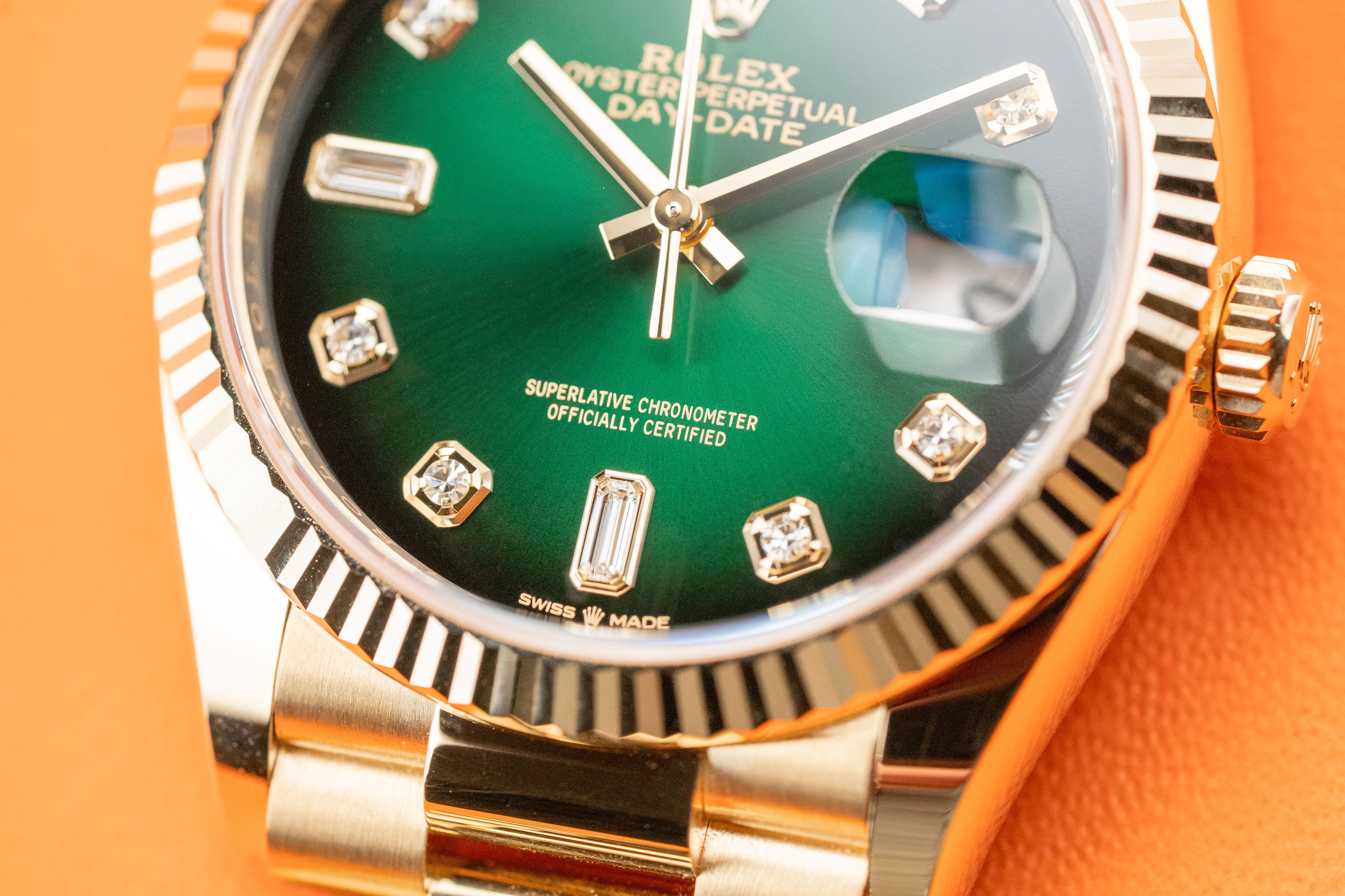 Rolex Day-Date President 36mm 128238 Yellow Gols Green Ombre Diamond Dial