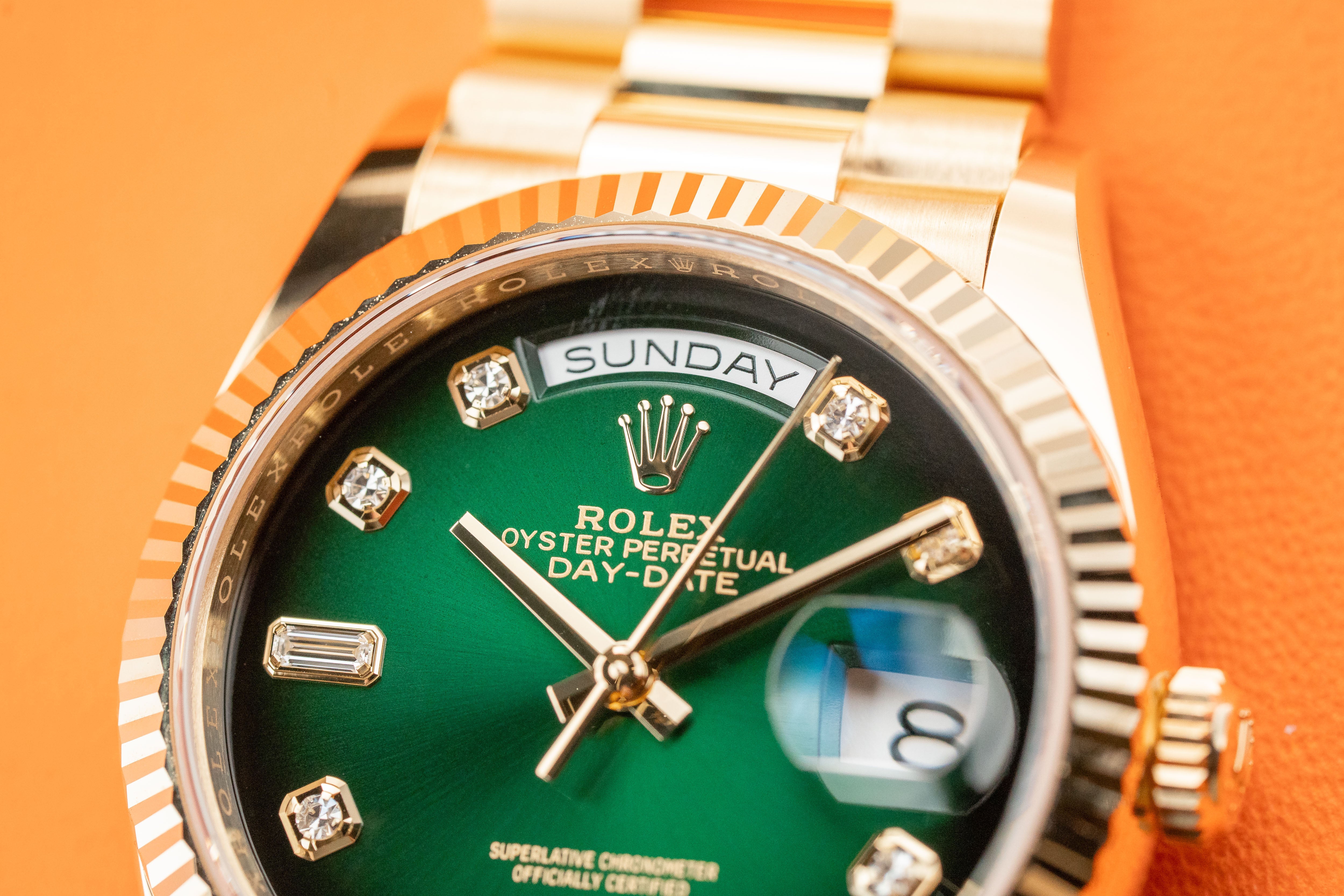 Rolex Day-Date President 36mm 128238 Yellow Gols Green Ombre Diamond Dial