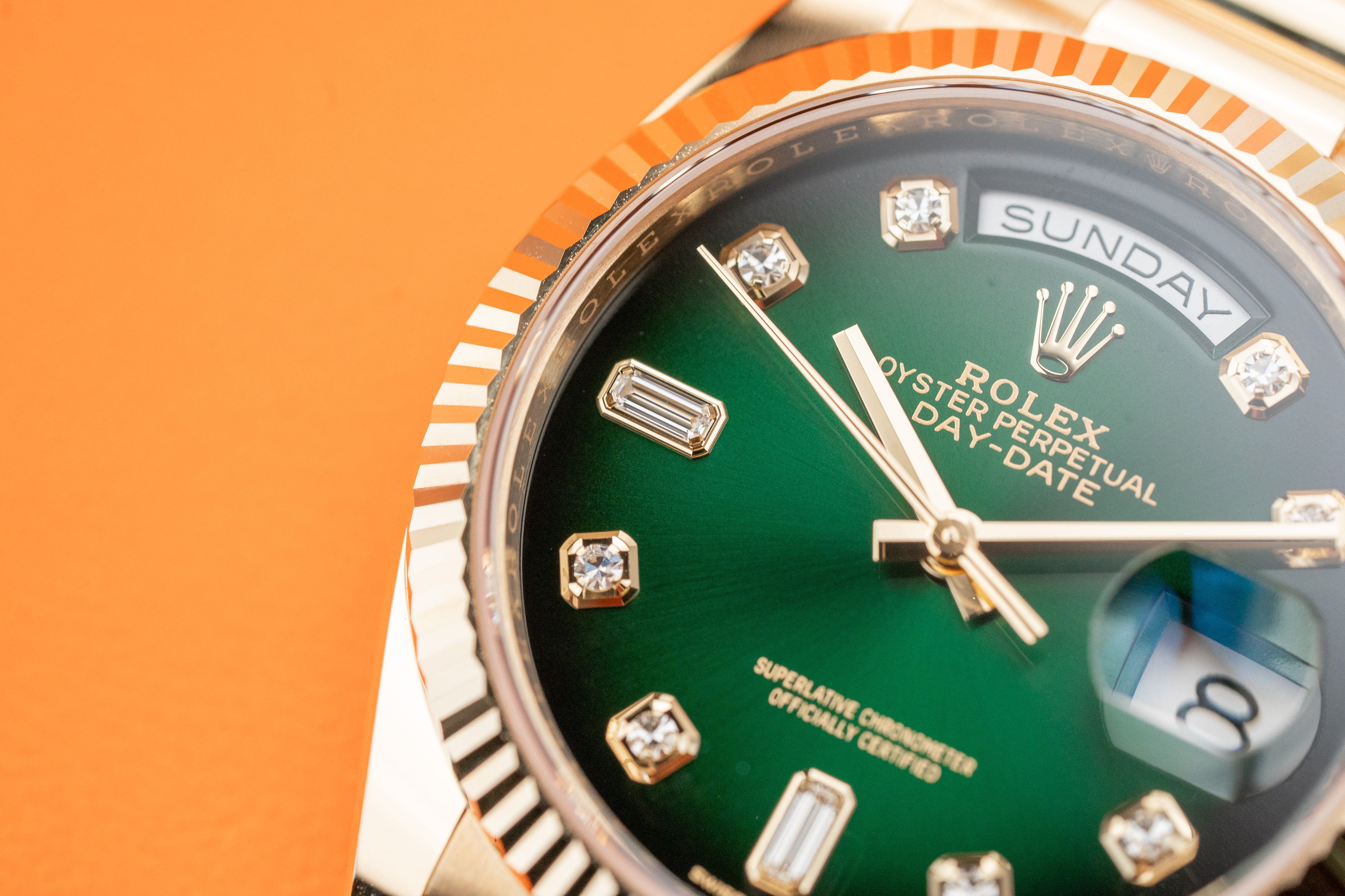 Rolex Day-Date President 36mm 128238 Yellow Gols Green Ombre Diamond Dial