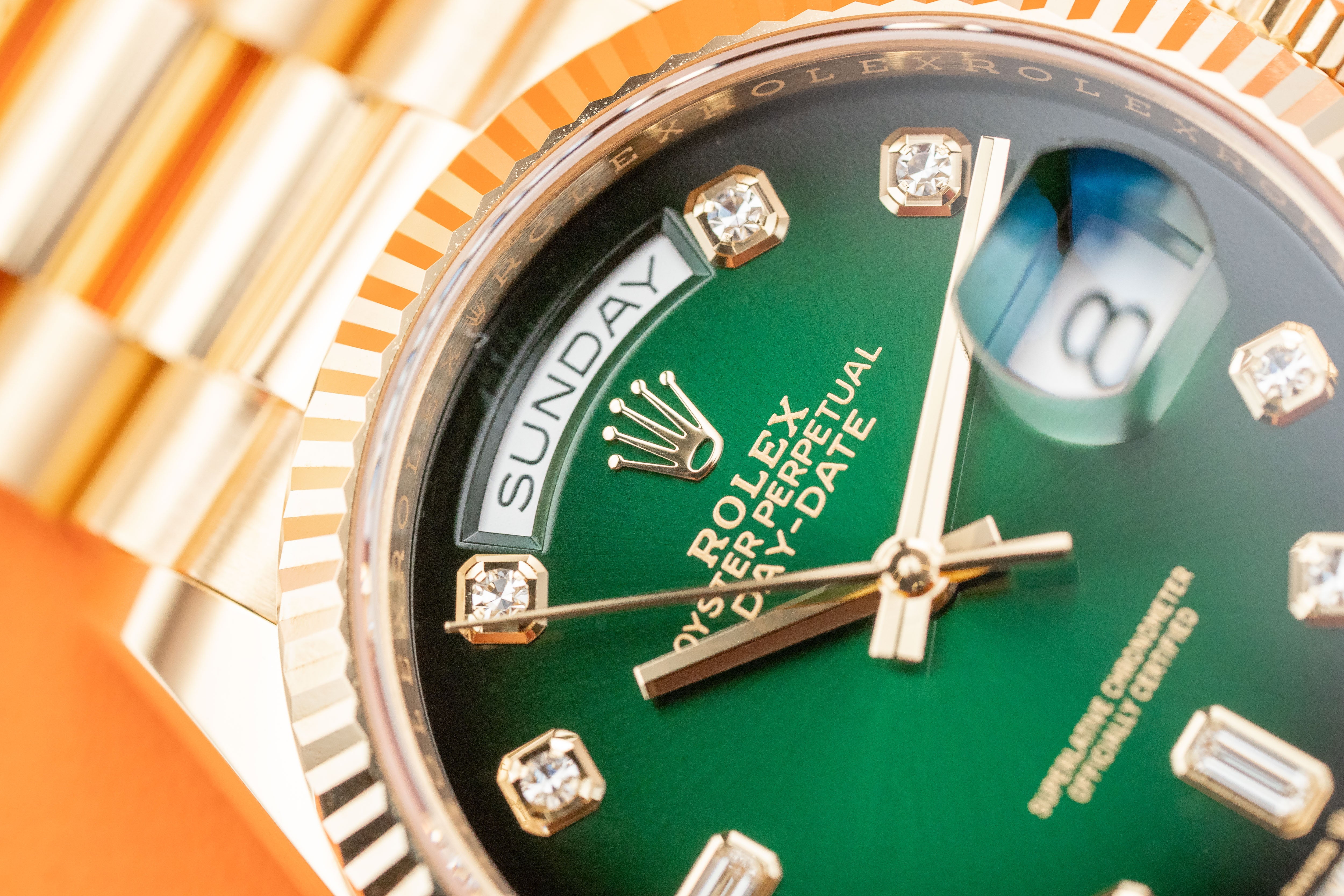 Rolex Day-Date President 36mm 128238 Yellow Gols Green Ombre Diamond Dial