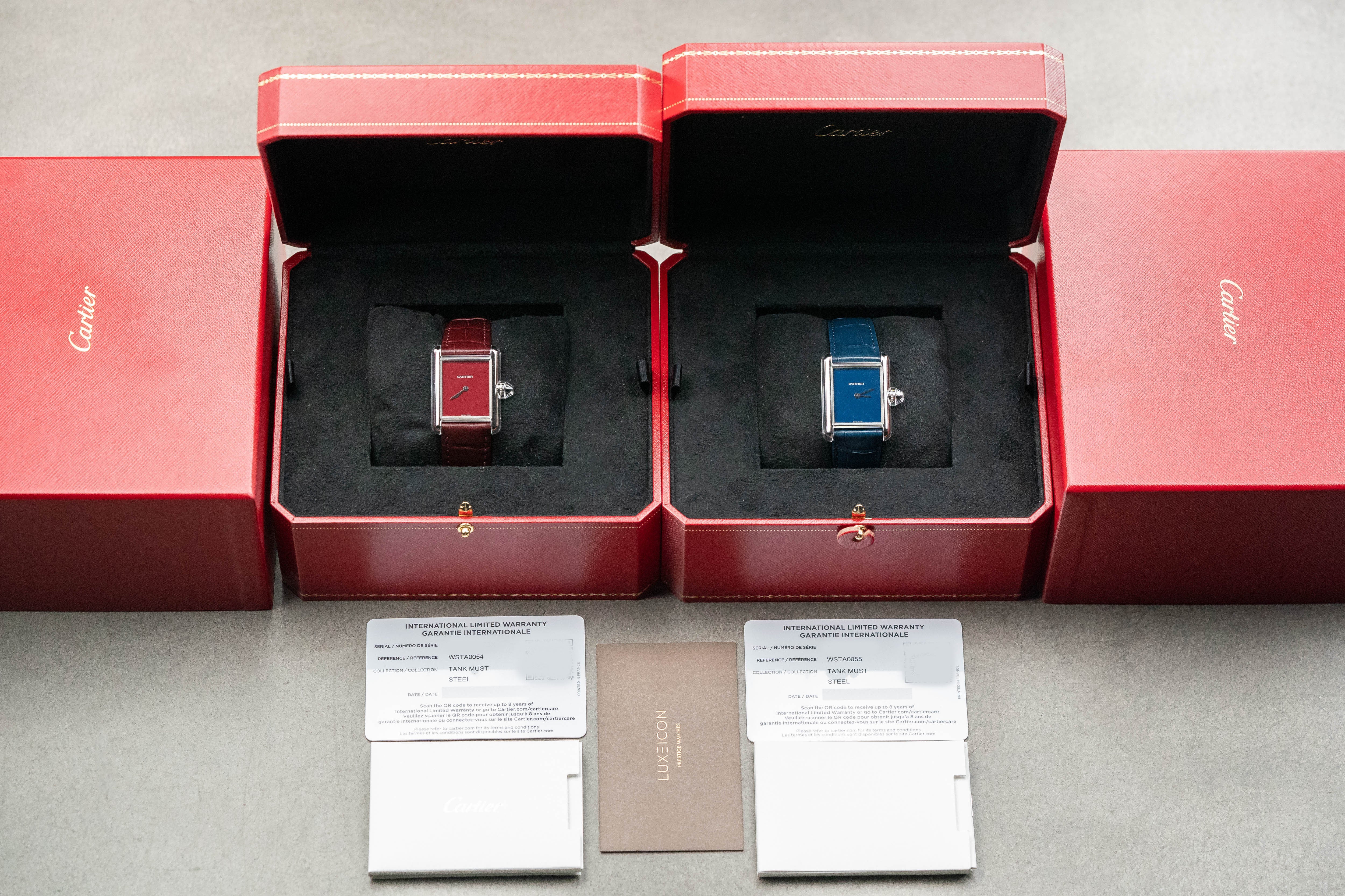 Cartier Tank Must Large Steel Blue/Red Dial Ladies Watch 2021