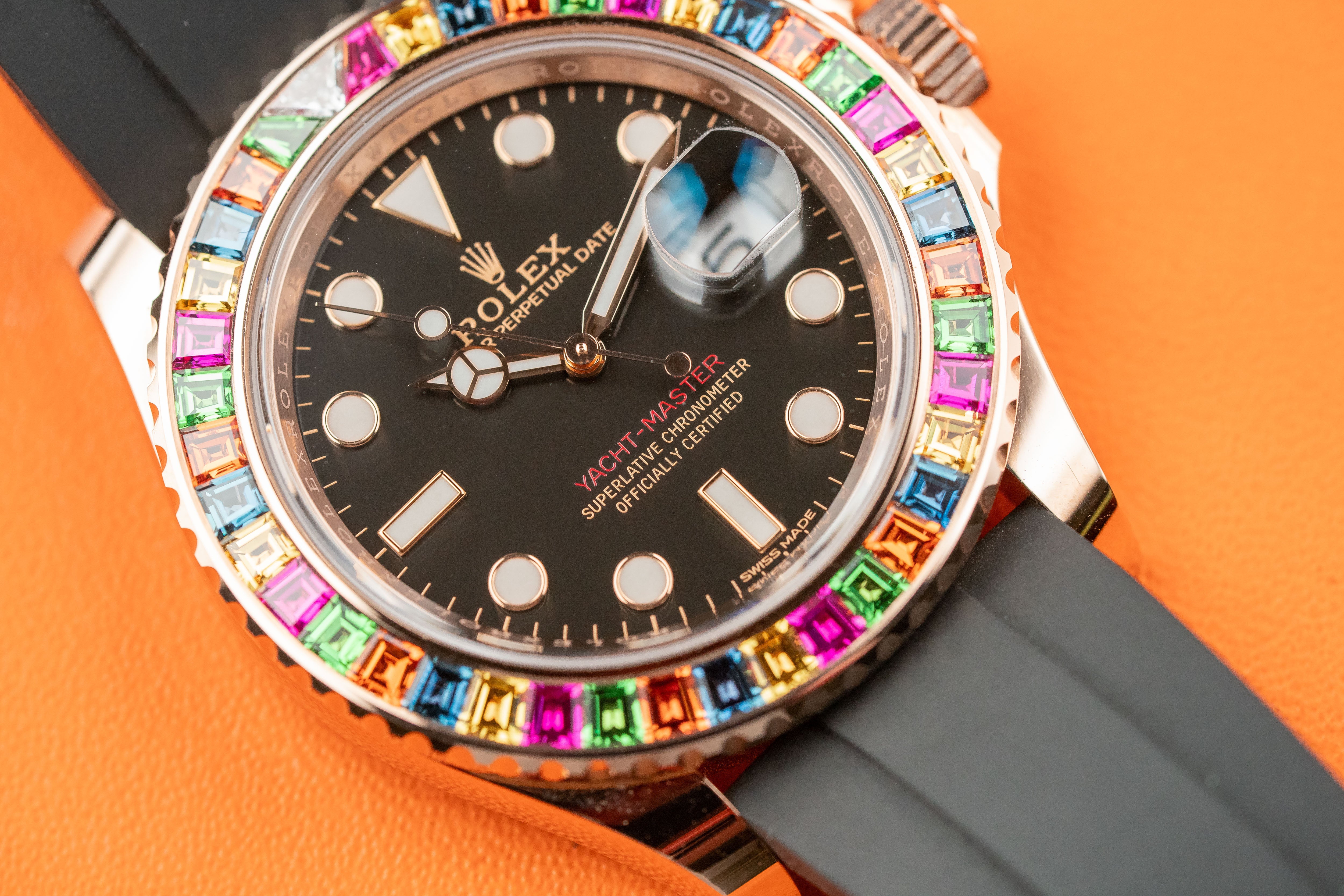 Rolex Yacht-Master Rose Gold Rainbow/Candy Diamond Bezel 116695SATS