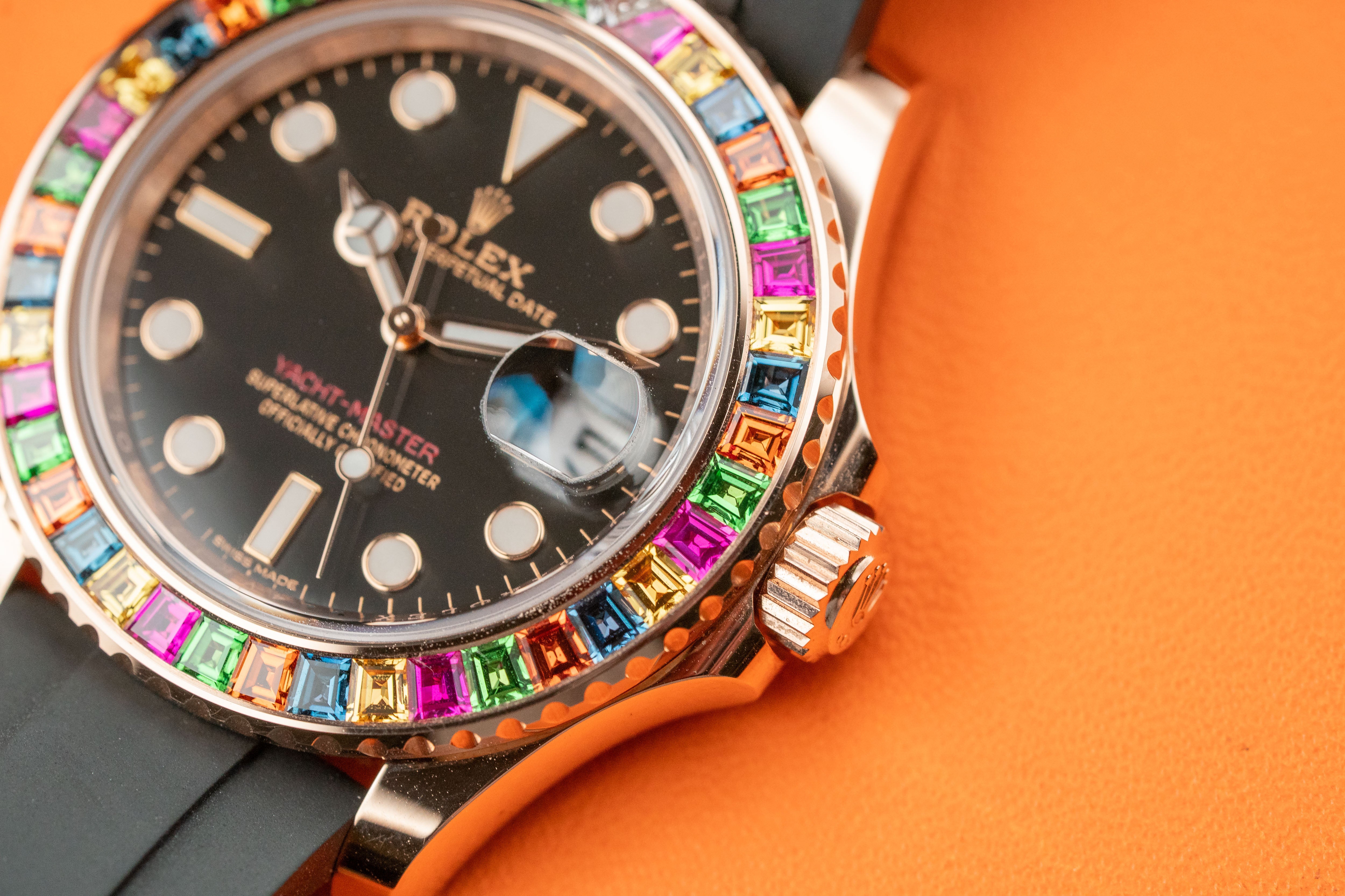 Rolex Yacht-Master Rose Gold Rainbow/Candy Diamond Bezel 116695SATS