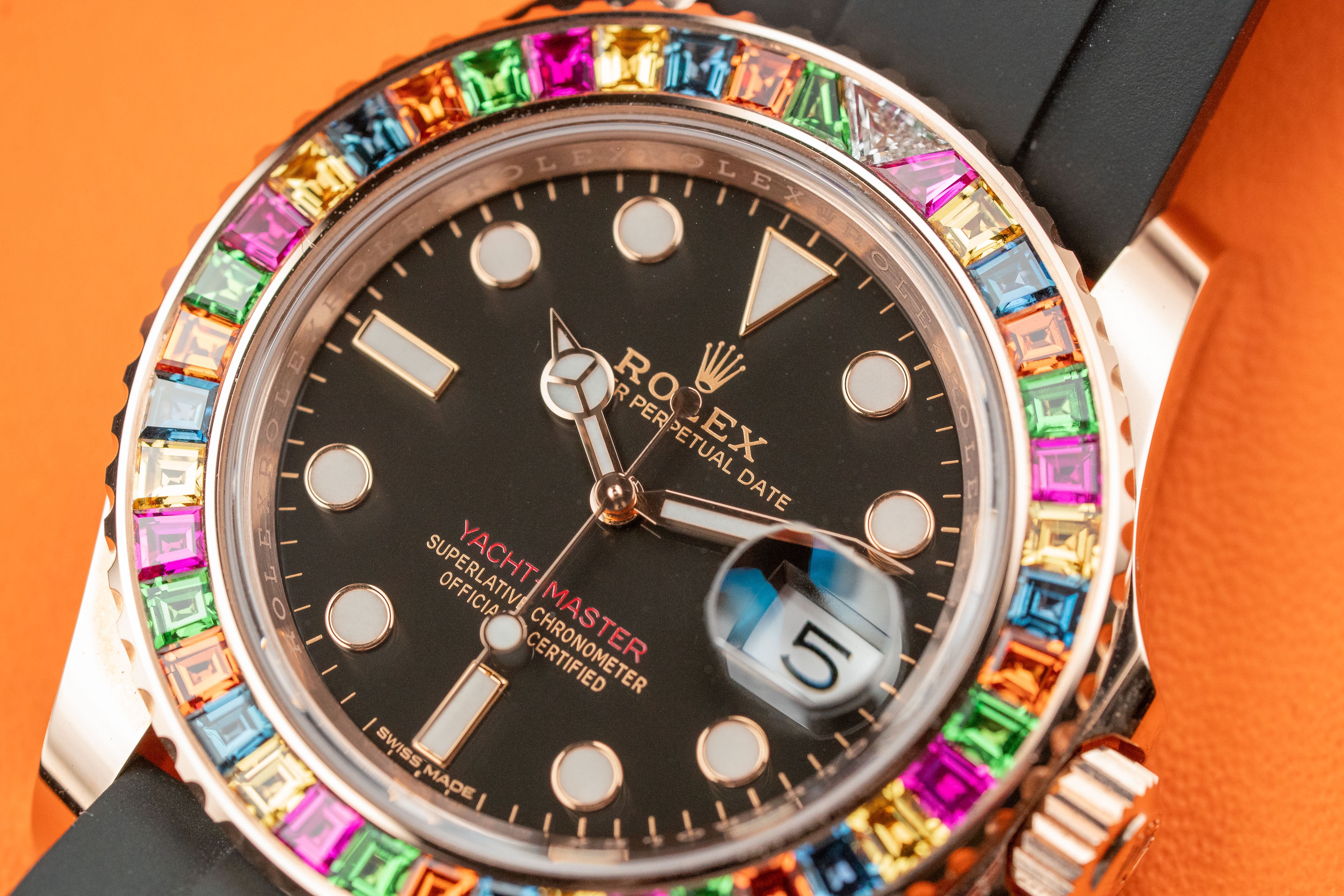 Rolex Yacht-Master Rose Gold Rainbow/Candy Diamond Bezel 116695SATS