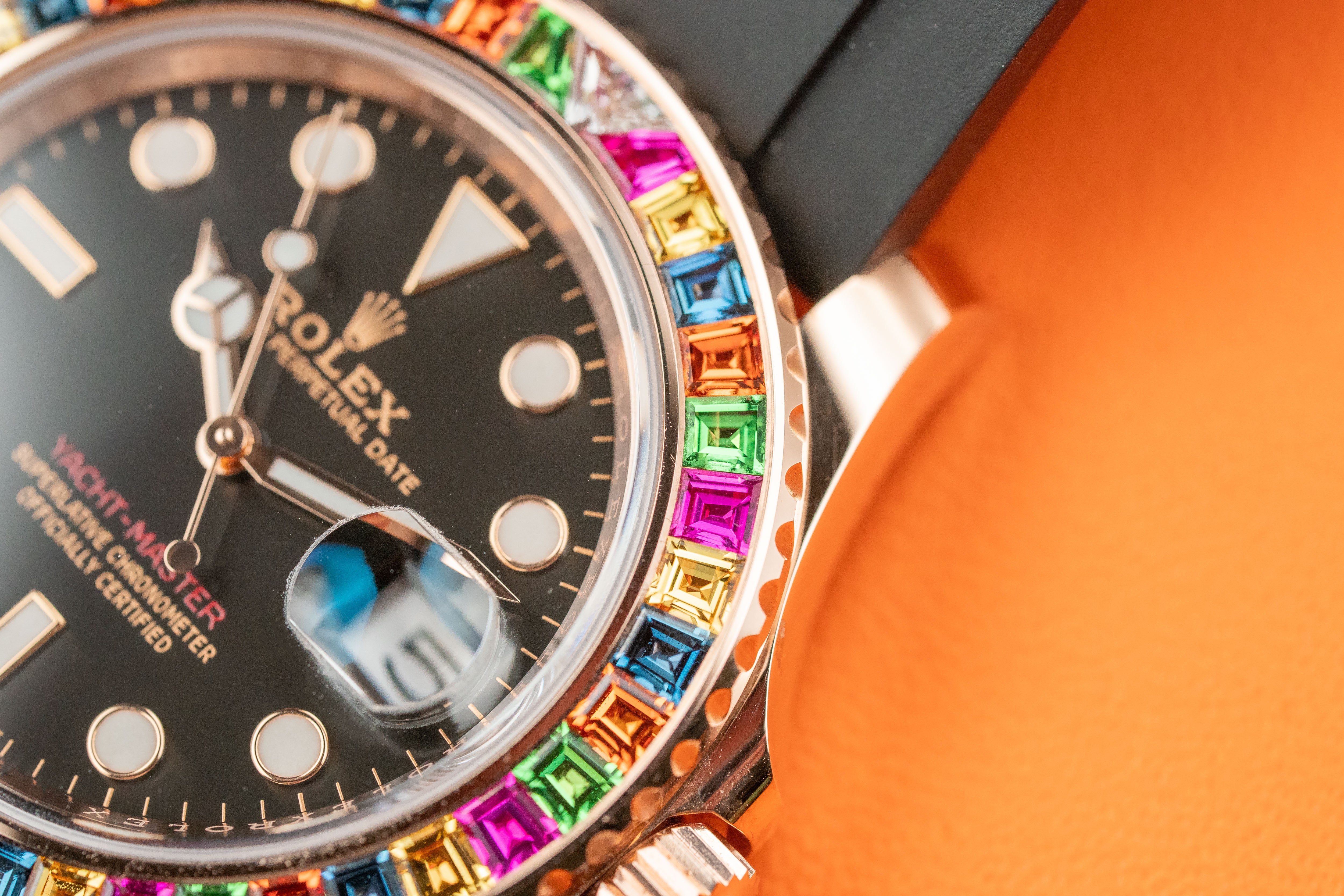 Rolex Yacht-Master Rose Gold Rainbow/Candy Diamond Bezel 116695SATS