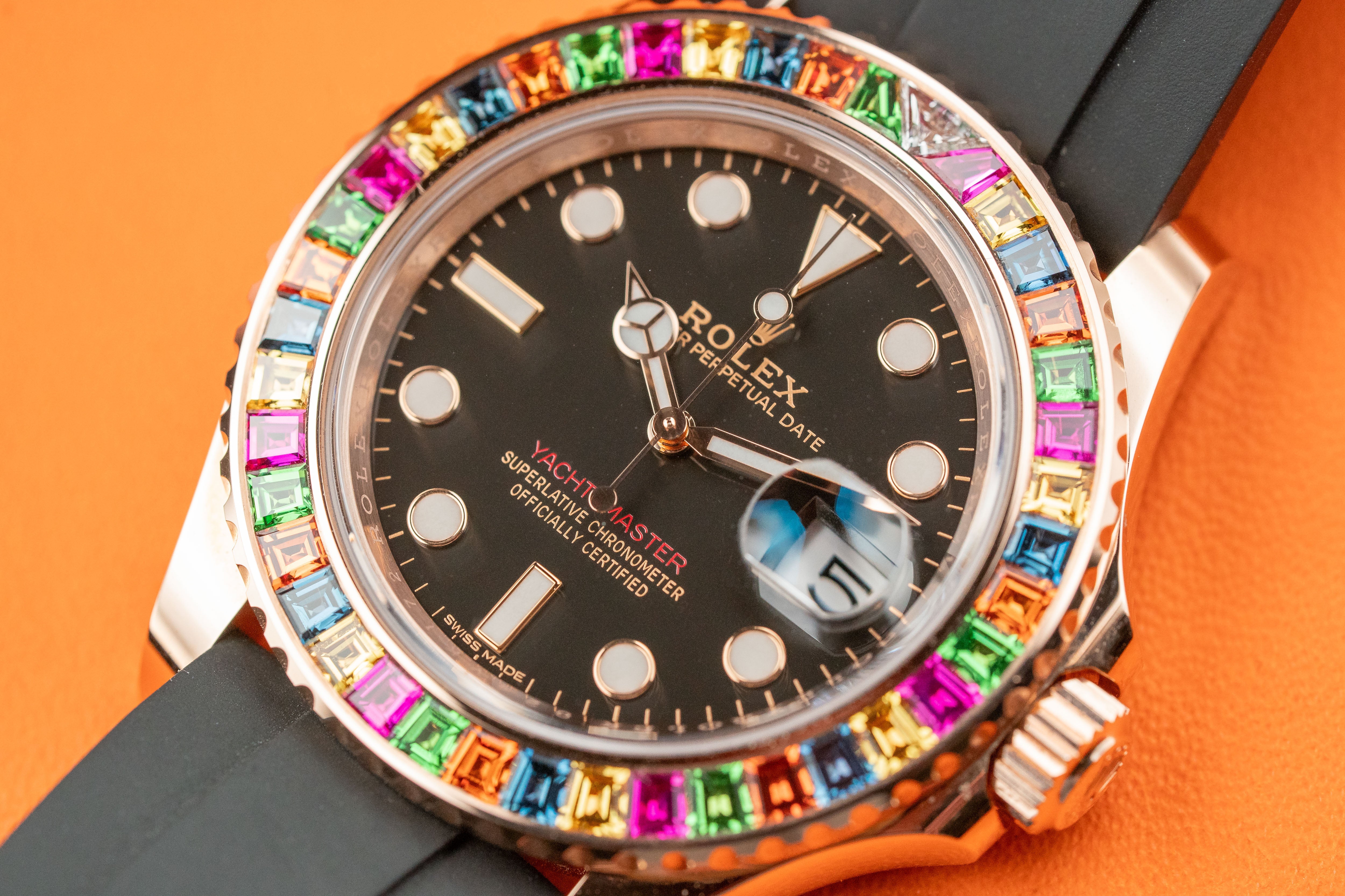 Rolex Yacht-Master Rose Gold Rainbow/Candy Diamond Bezel 116695SATS