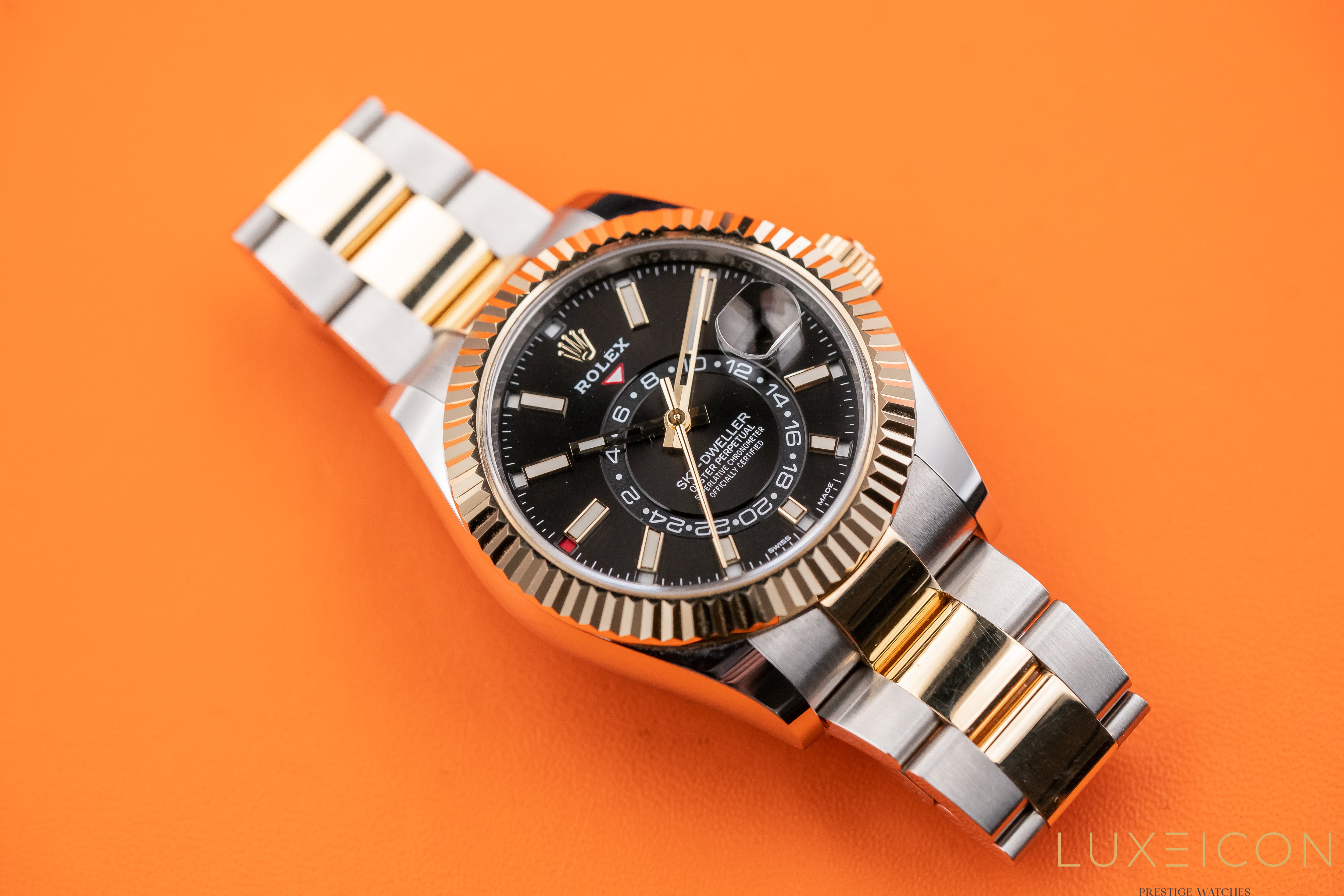 Rolex Sky-Dweller 326933 Black Dial Oyster Two-Tone Yellow Gold Stainless Steel