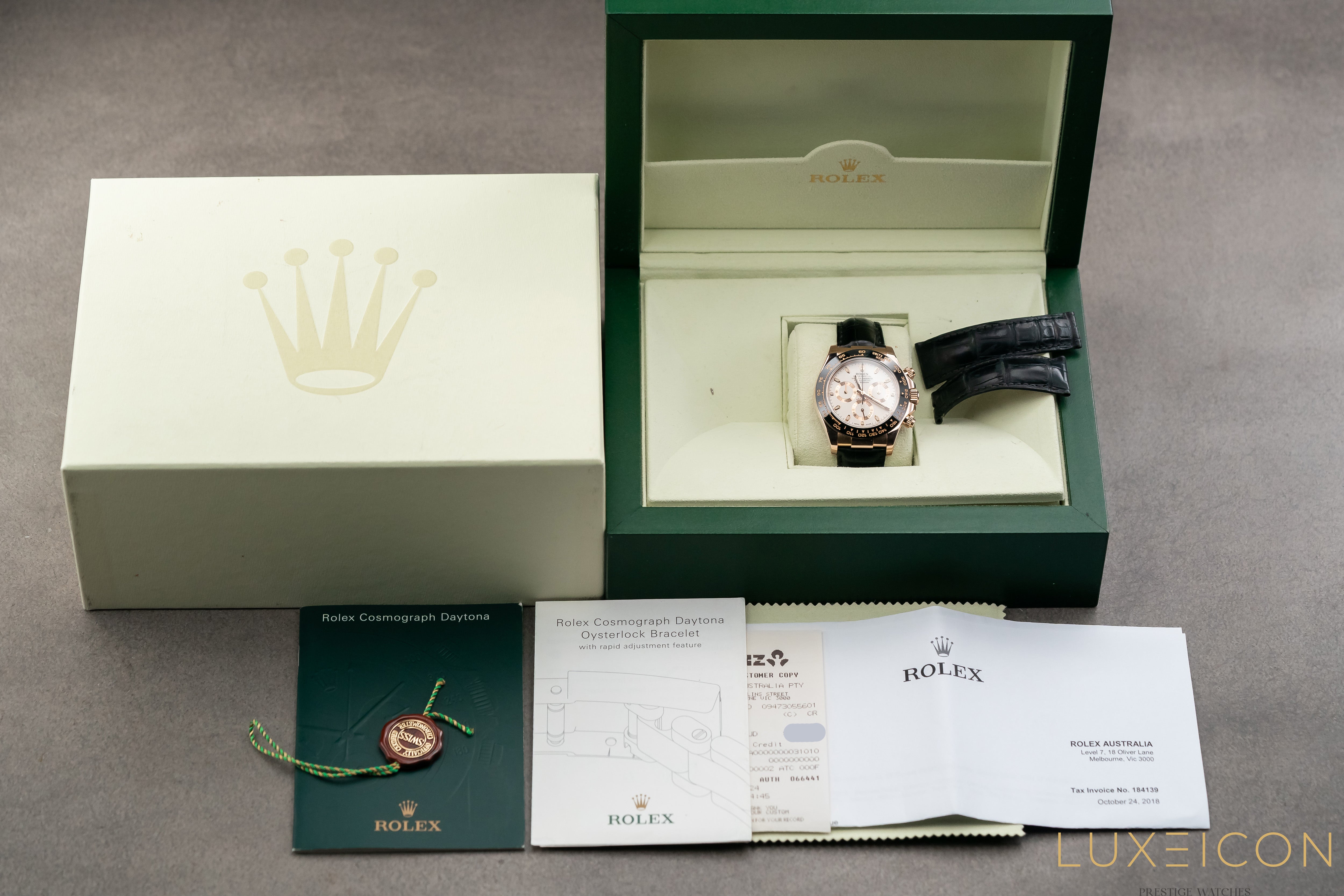 Rolex Daytona 40mm Everose Gold Ivory Colored Index Dial Black Crocodile Strap 116515LN