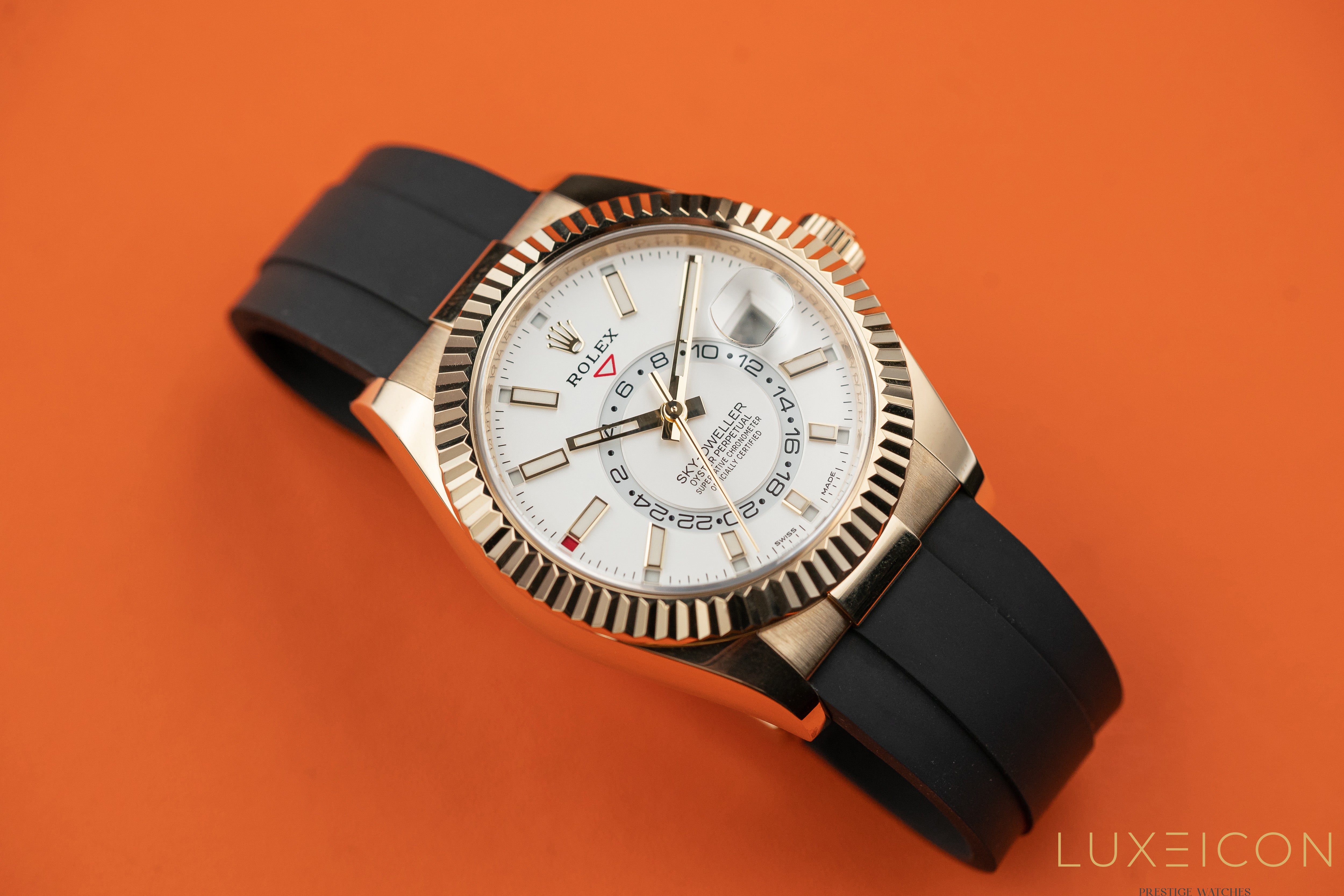 Rolex Sky-Dweller 326238 Yellow Gold 42mm White Dial Oysterflex