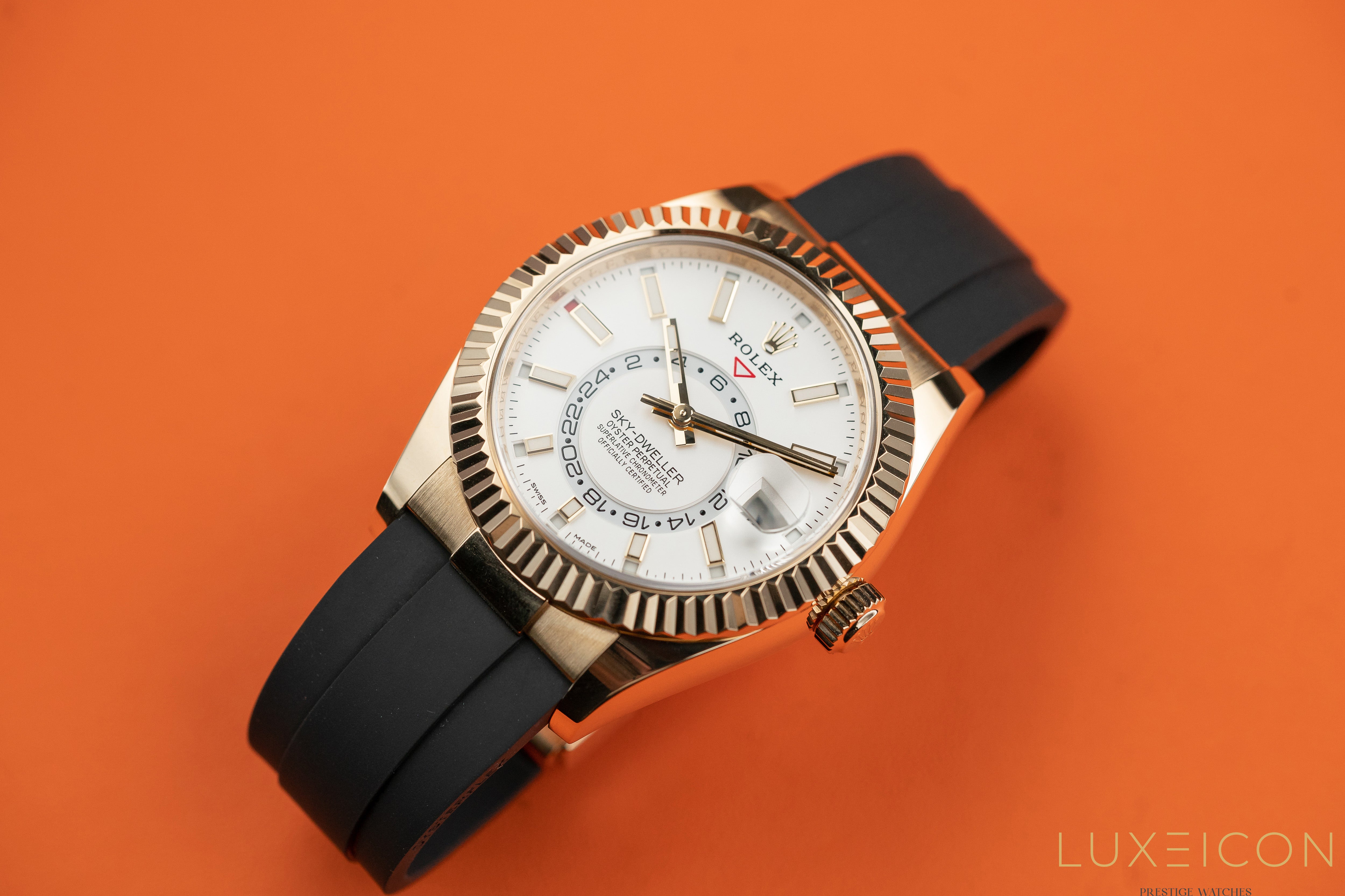 Rolex Sky-Dweller 326238 Yellow Gold 42mm White Dial Oysterflex