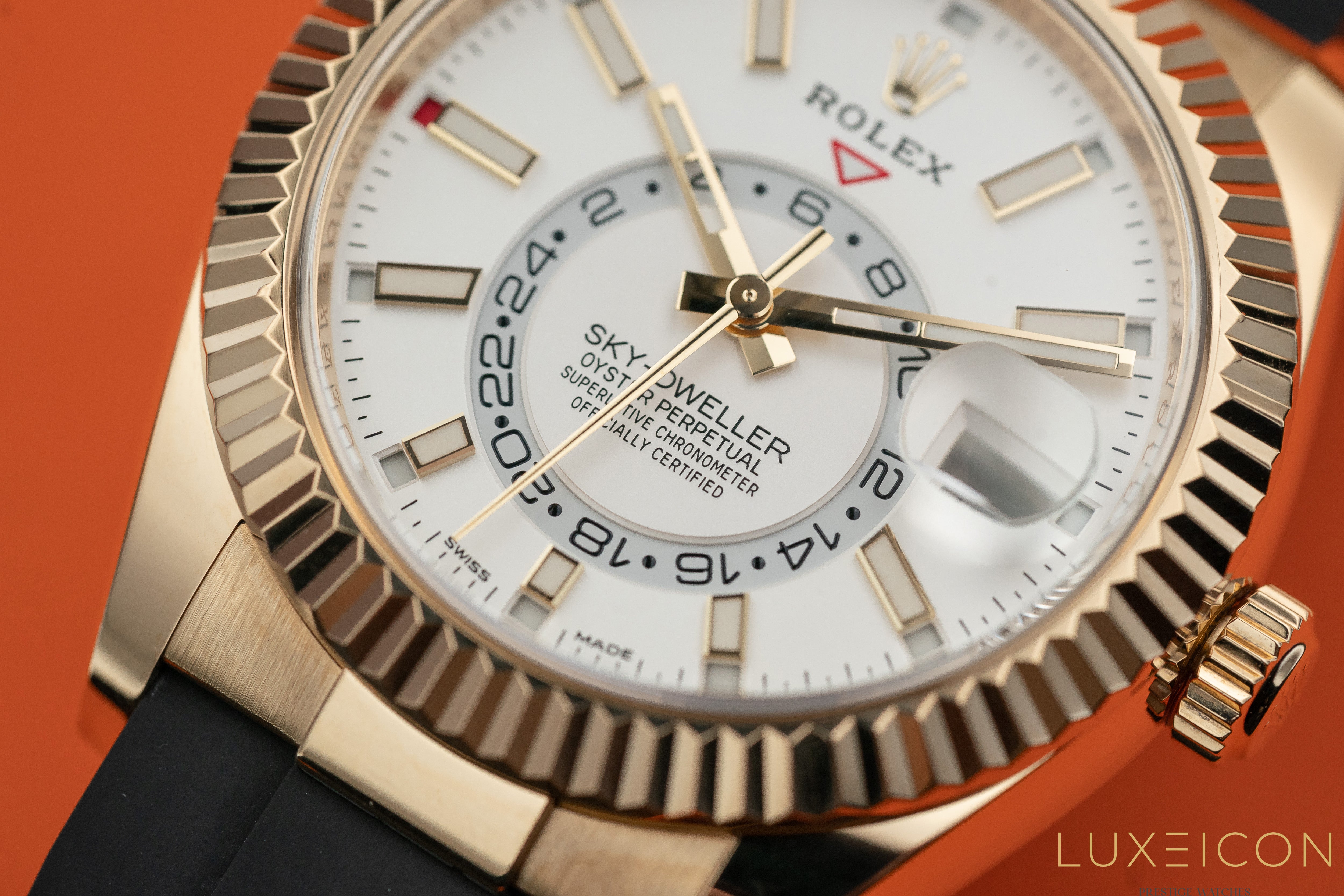 Rolex Sky-Dweller 326238 Yellow Gold 42mm White Dial Oysterflex