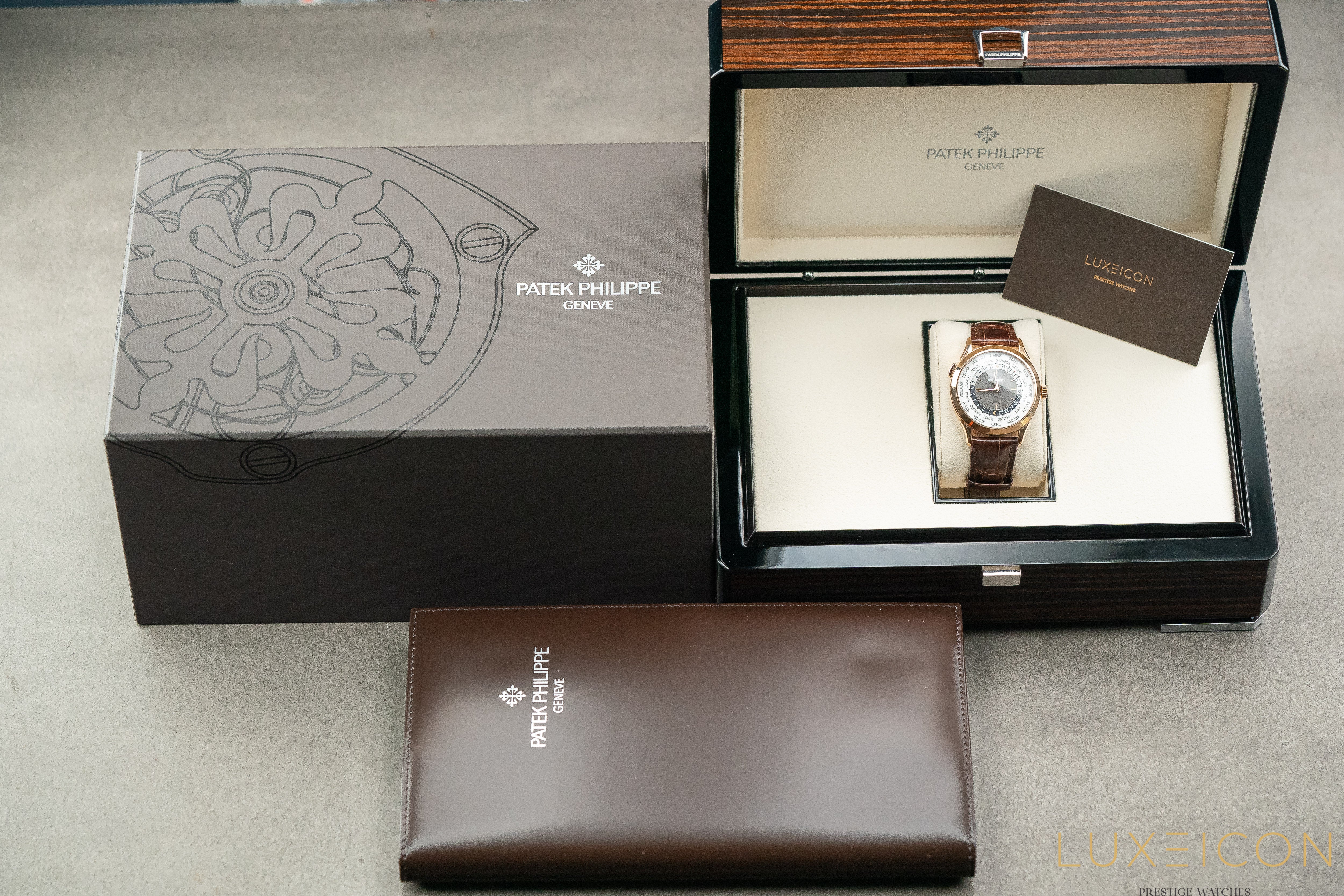 Patek Philippe World Time 5230R Rose Gold on Brown Alligator Strap with Gray Dial 2021