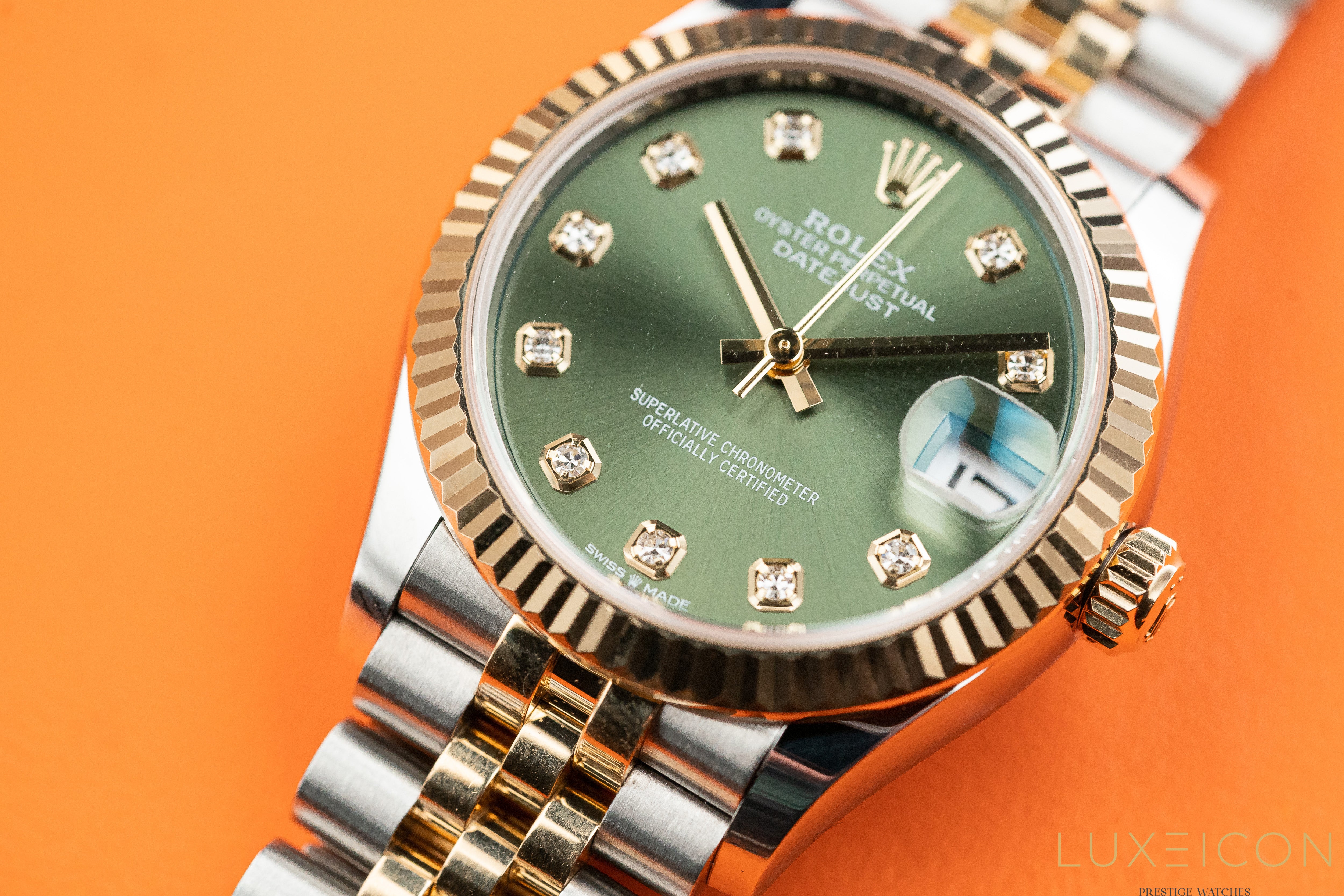 Rolex Datejust 31mm Steel And 18k Yellow Gold Olive Green Diamond Dial Jubilee Bracelet 2020 278273