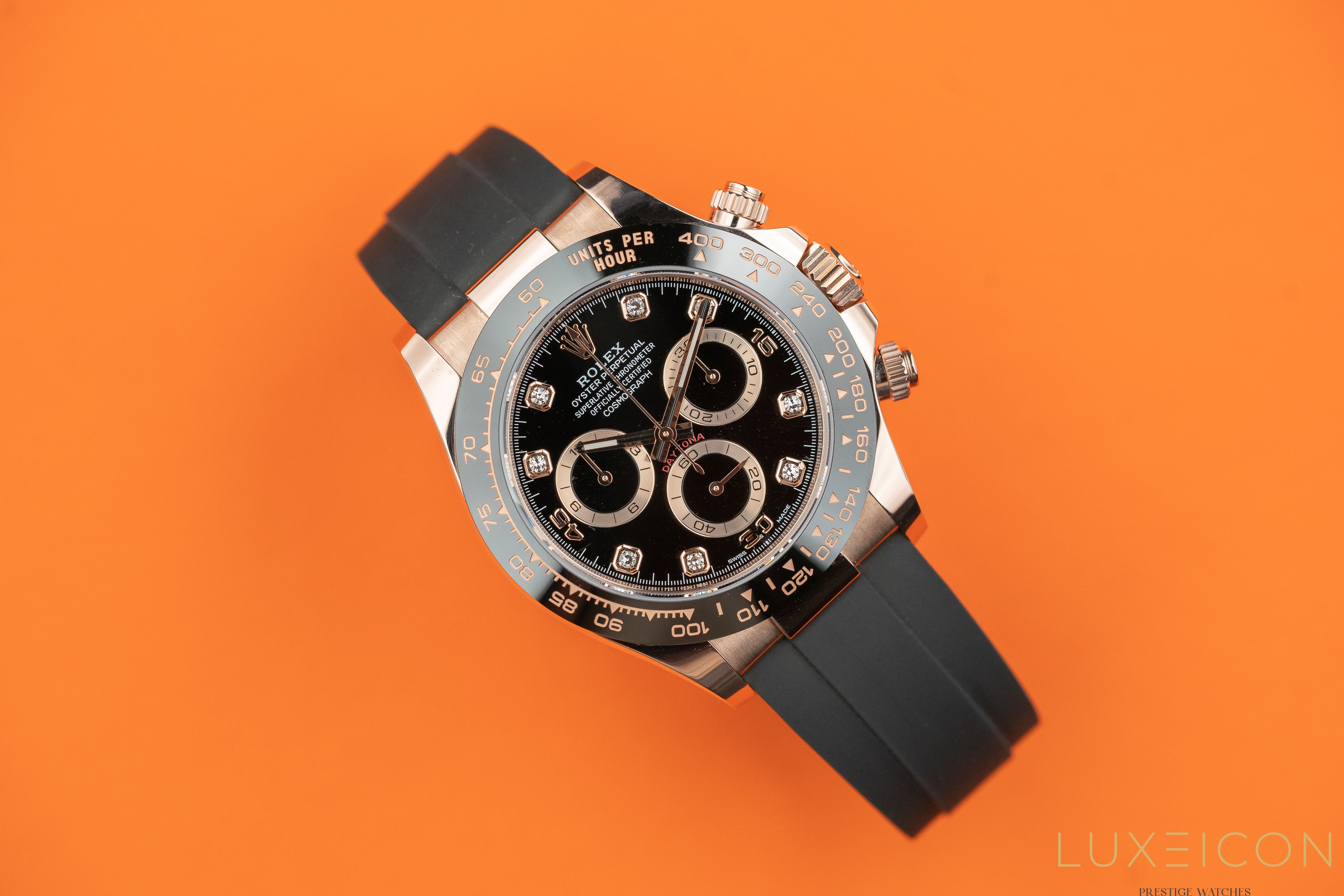 Rolex Daytona 40mm Rose Gold Oysterflex Black Diamond Dial 116515LN 2022