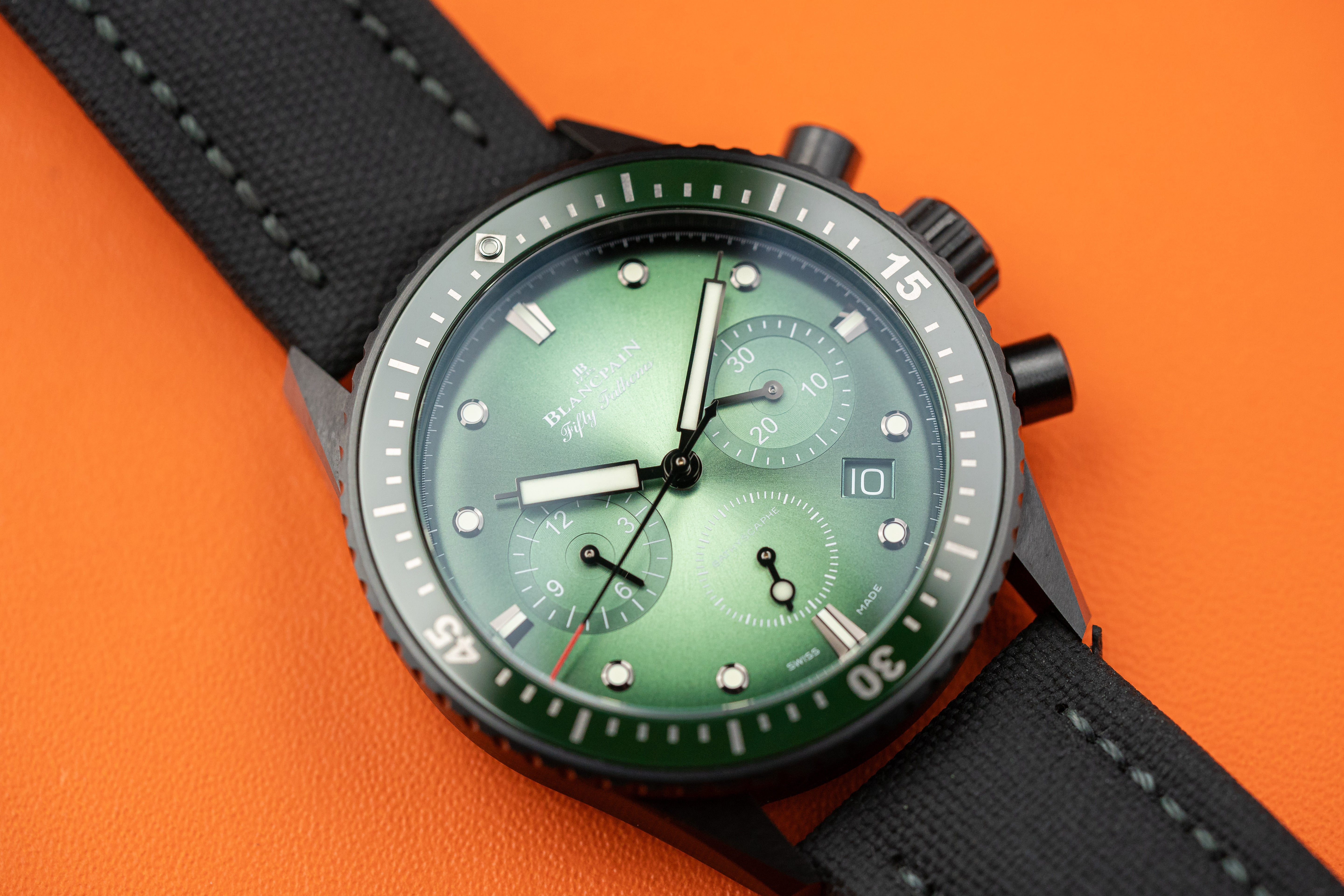 Blancpain Fifty Fathoms Bathyscaphe Ceramic 43.6mm Chronograph Flyback Green