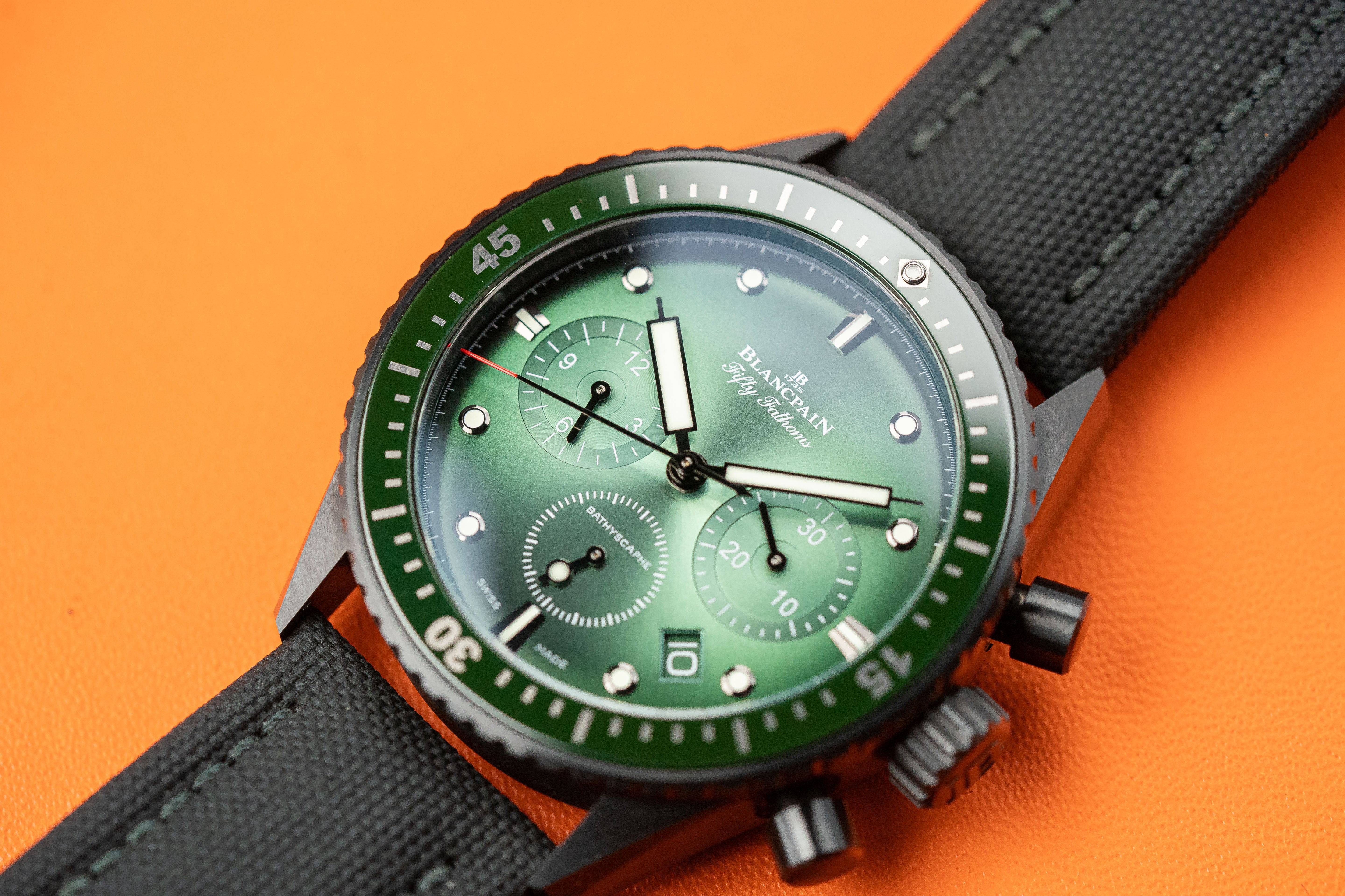 Blancpain Fifty Fathoms Bathyscaphe Ceramic 43.6mm Chronograph Flyback Green