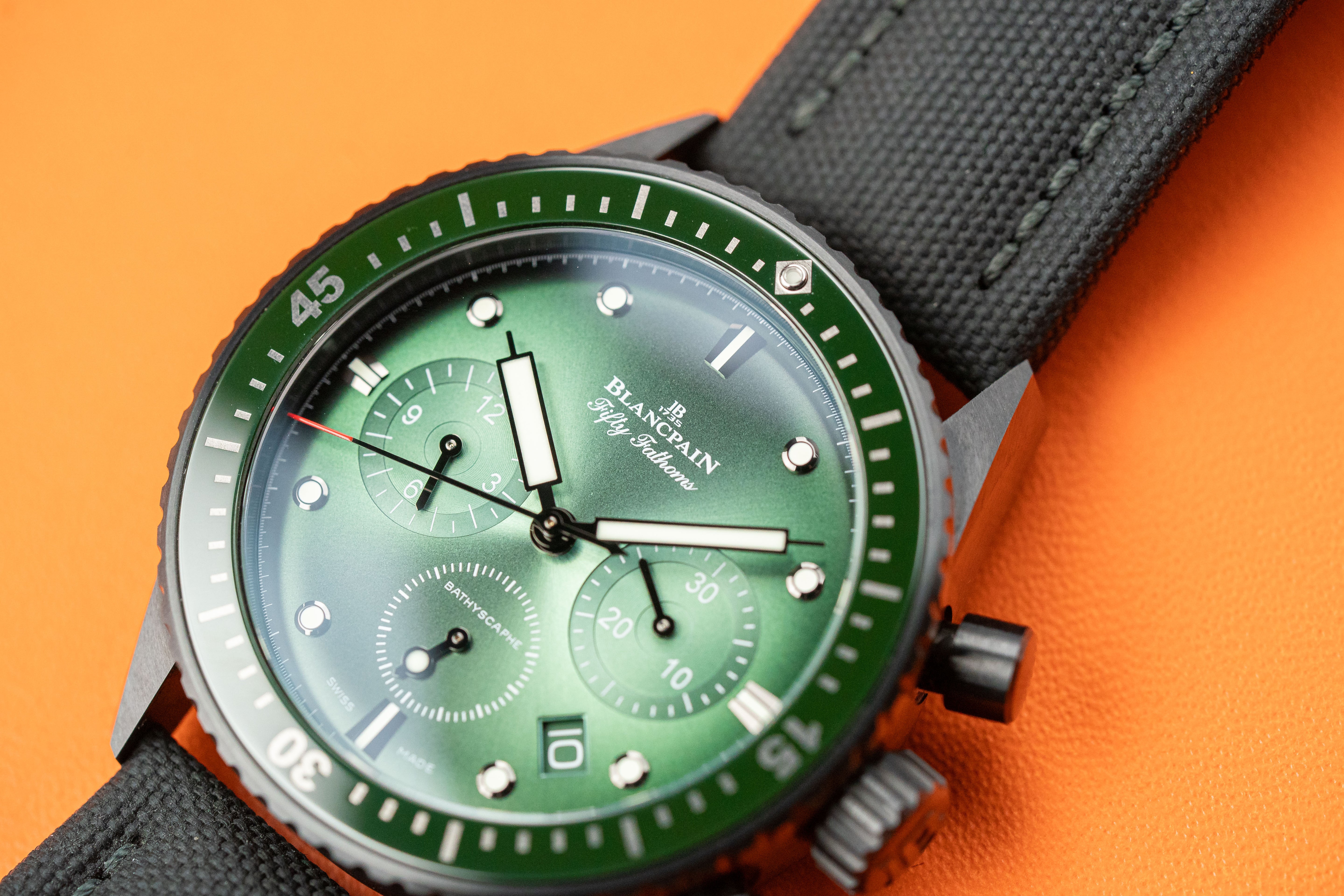 Blancpain Fifty Fathoms Bathyscaphe Ceramic 43.6mm Chronograph Flyback Green