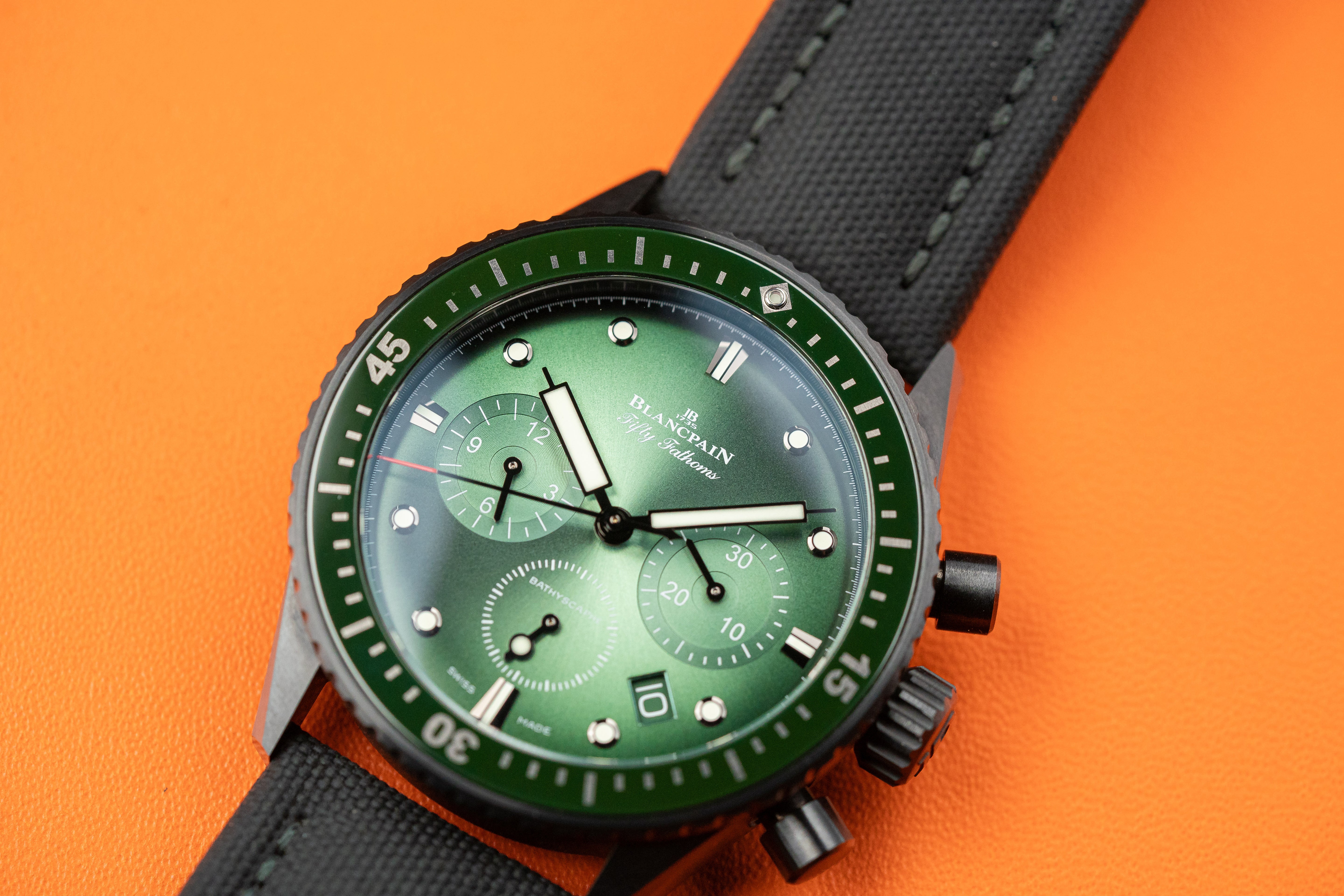 Blancpain Fifty Fathoms Bathyscaphe Ceramic 43.6mm Chronograph Flyback Green