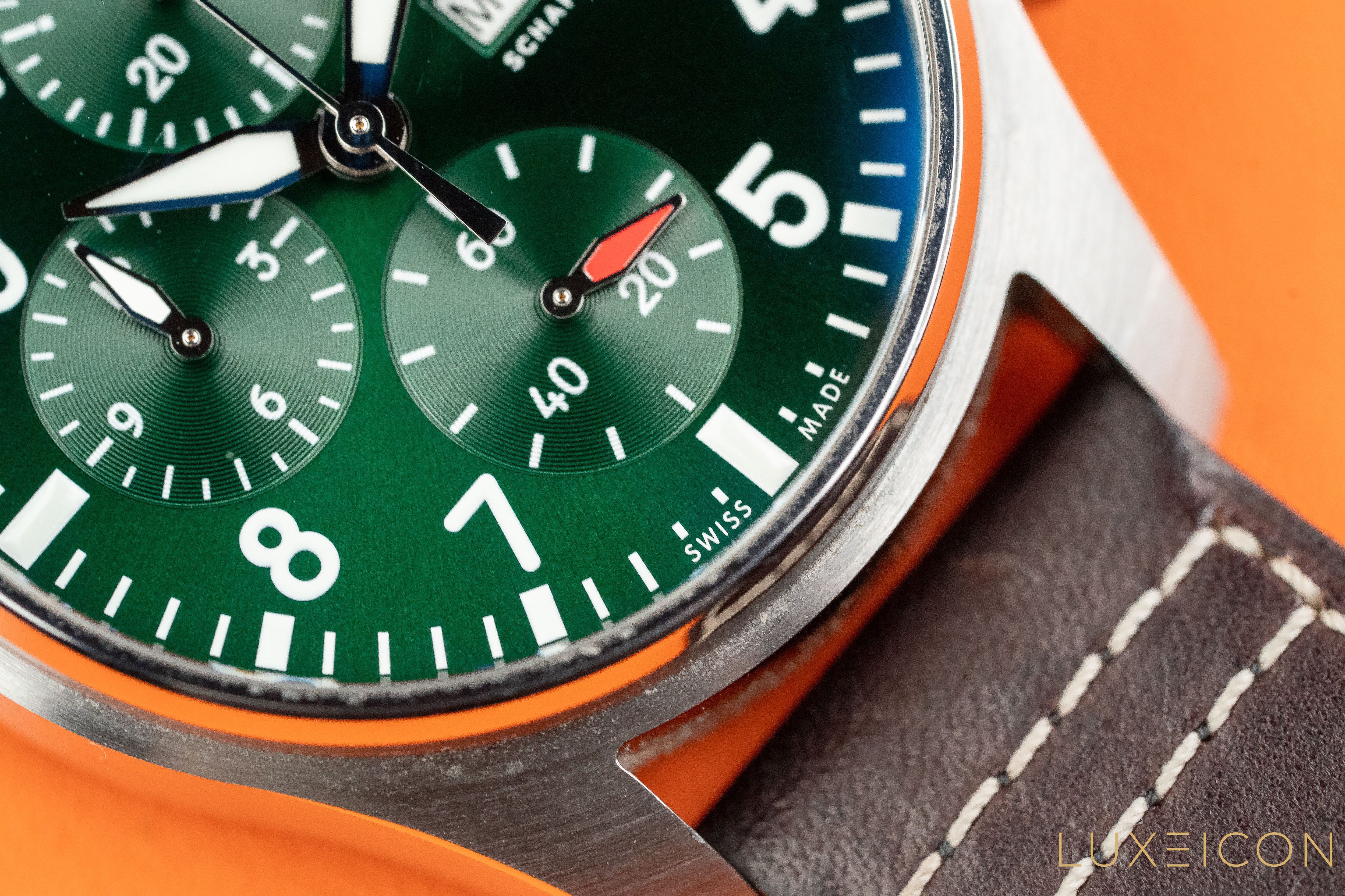 IWC Pilot Chronograph 41mm Automatic in Stainless Steel on Calfskin Leather with Green Dial IW388103