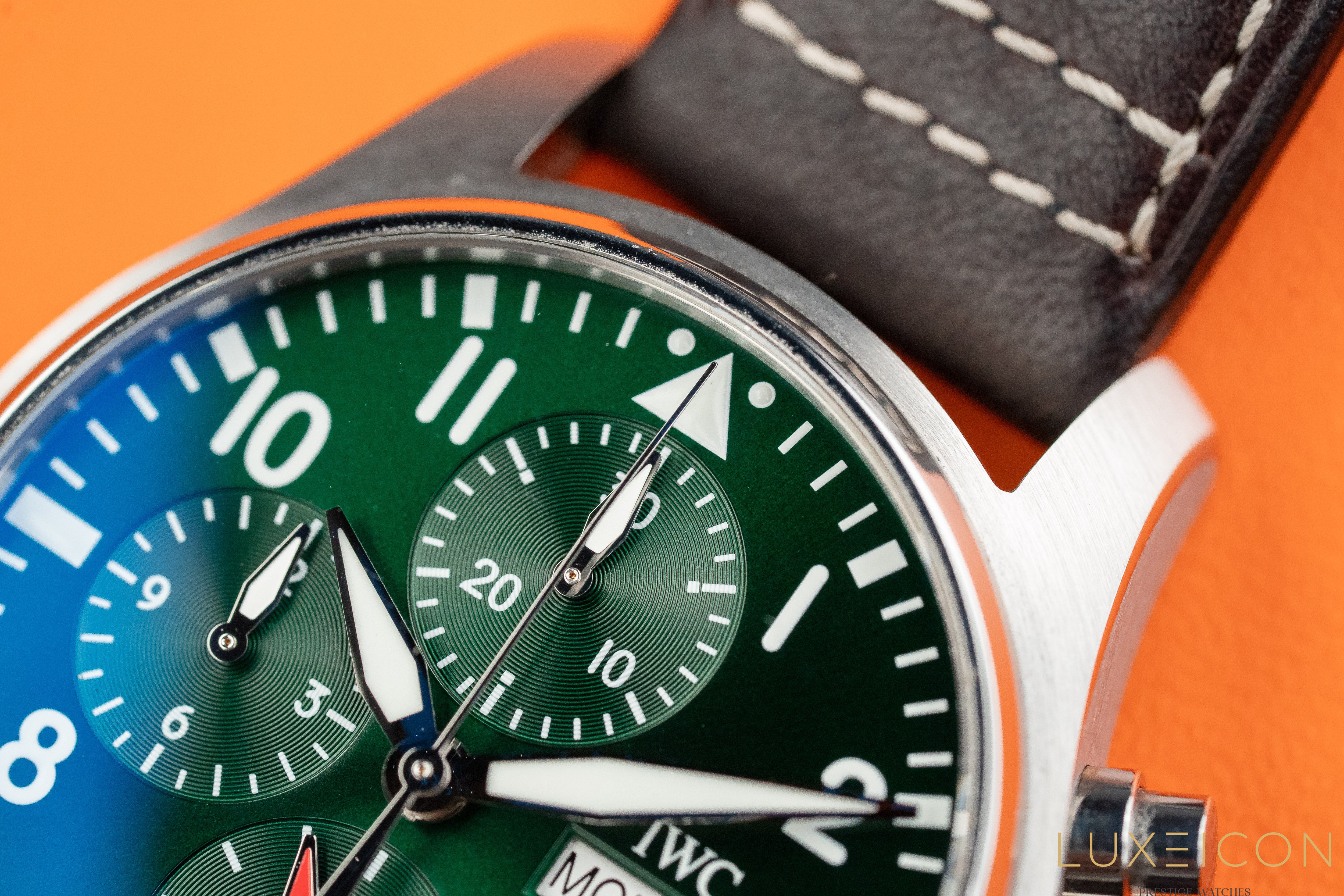 IWC Pilot Chronograph 41mm Automatic in Stainless Steel on Calfskin Leather with Green Dial IW388103