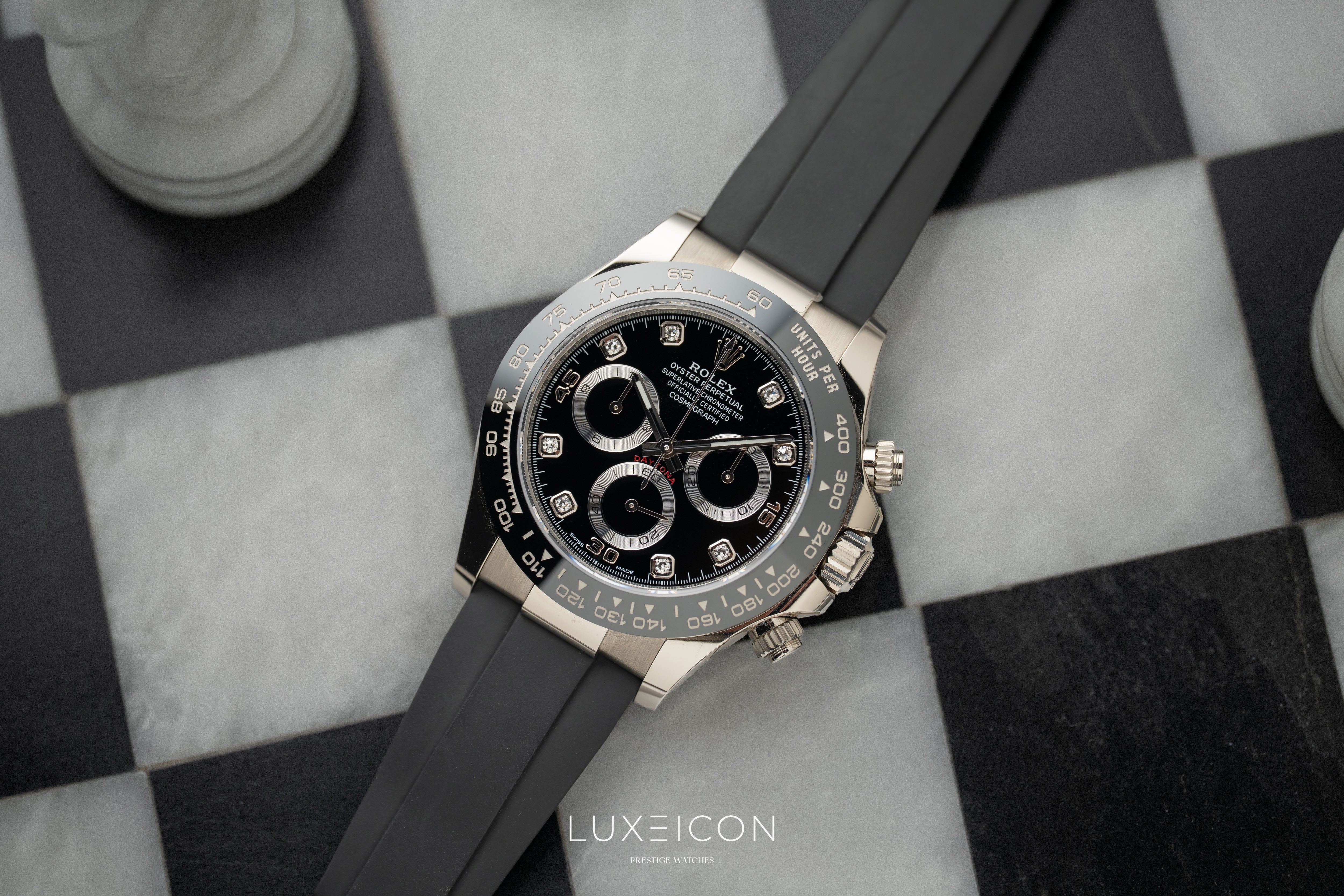 Rolex Daytona Cosmograph Daytona White Gold Diamonds Dial Oysterflex 116519LN 2023