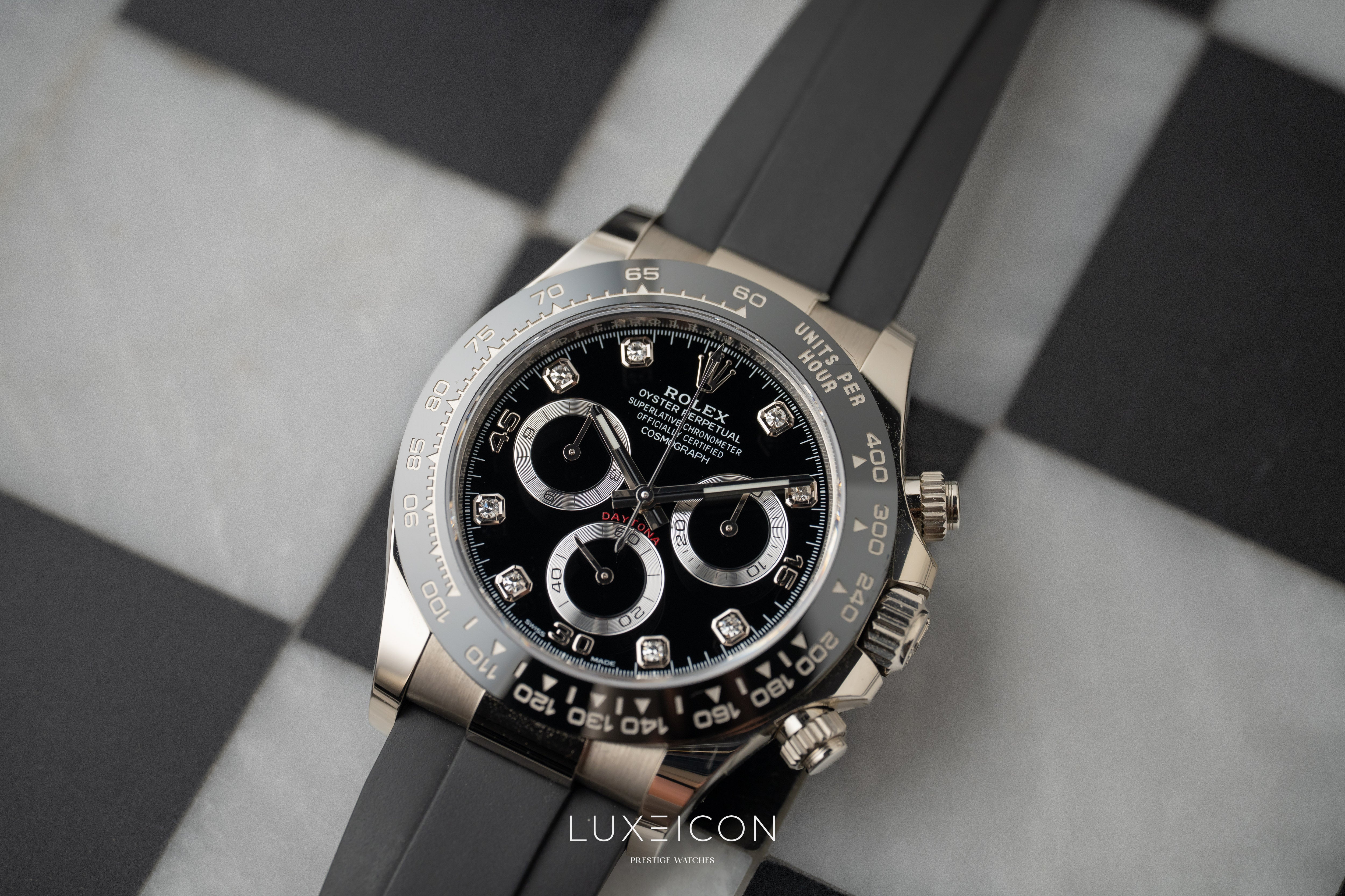 Rolex Daytona Cosmograph Daytona White Gold Diamonds Dial Oysterflex 116519LN 2023