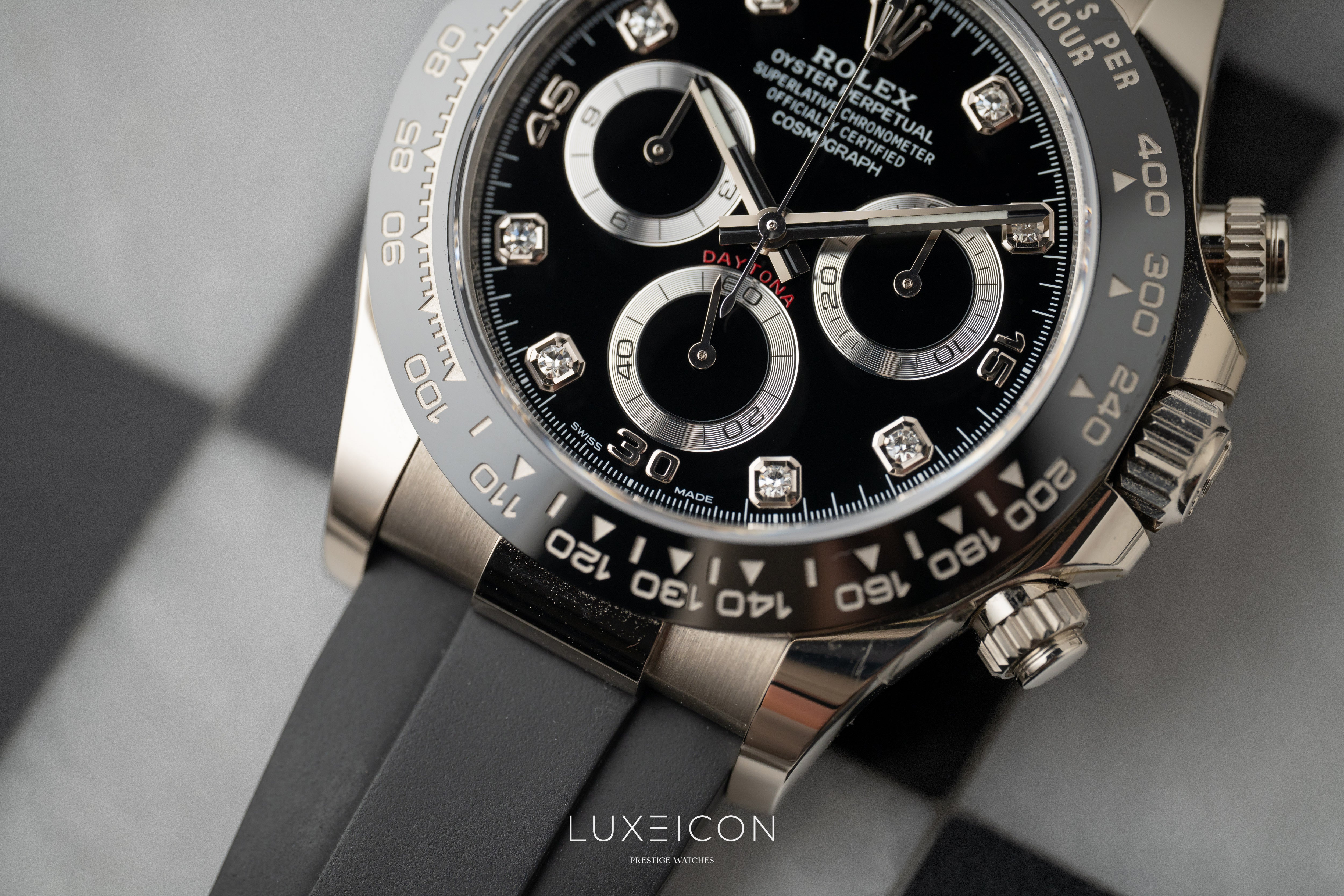 Rolex Daytona Cosmograph Daytona White Gold Diamonds Dial Oysterflex 116519LN 2023