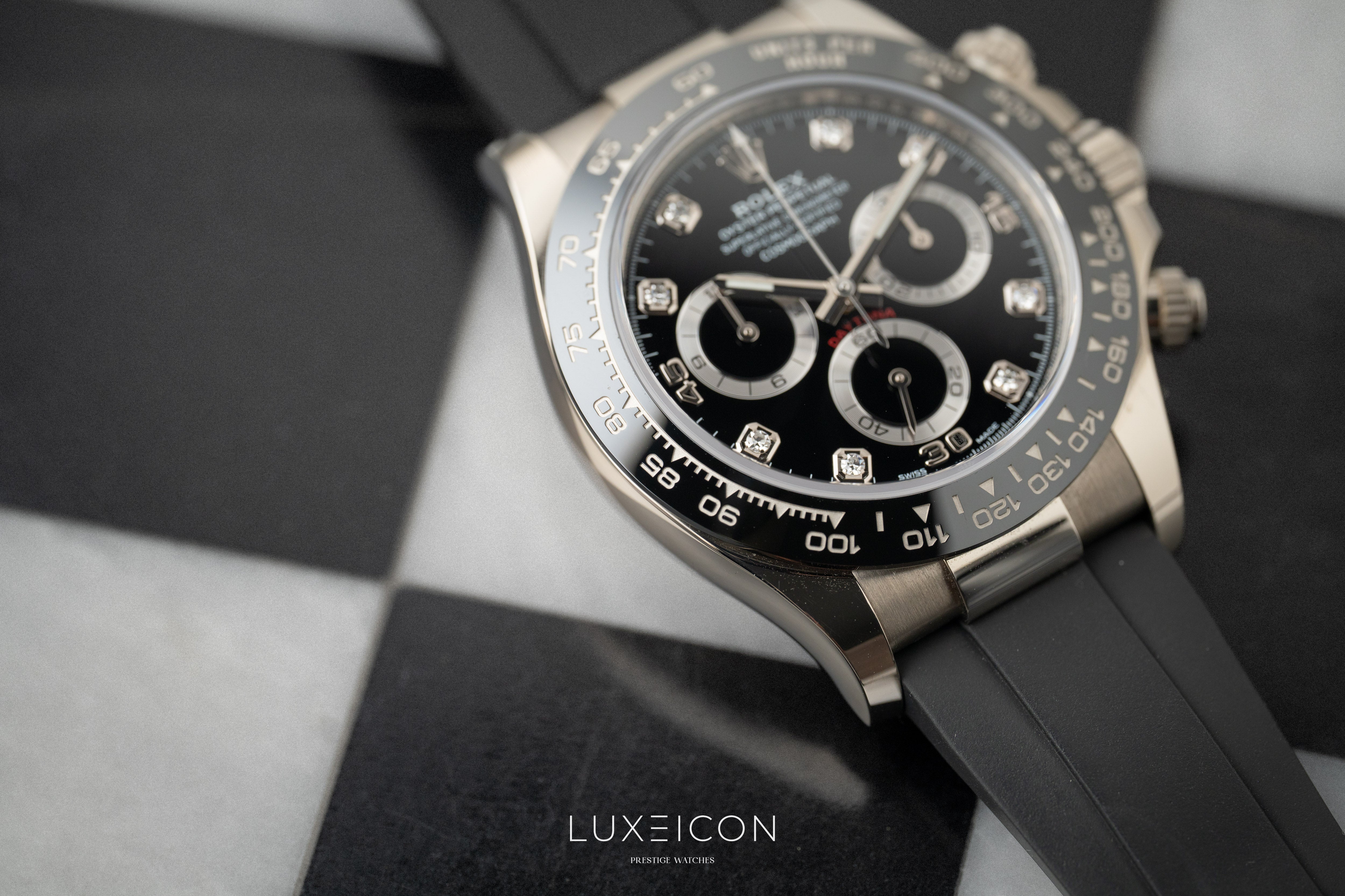 Rolex Daytona Cosmograph Daytona White Gold Diamonds Dial Oysterflex 116519LN 2023