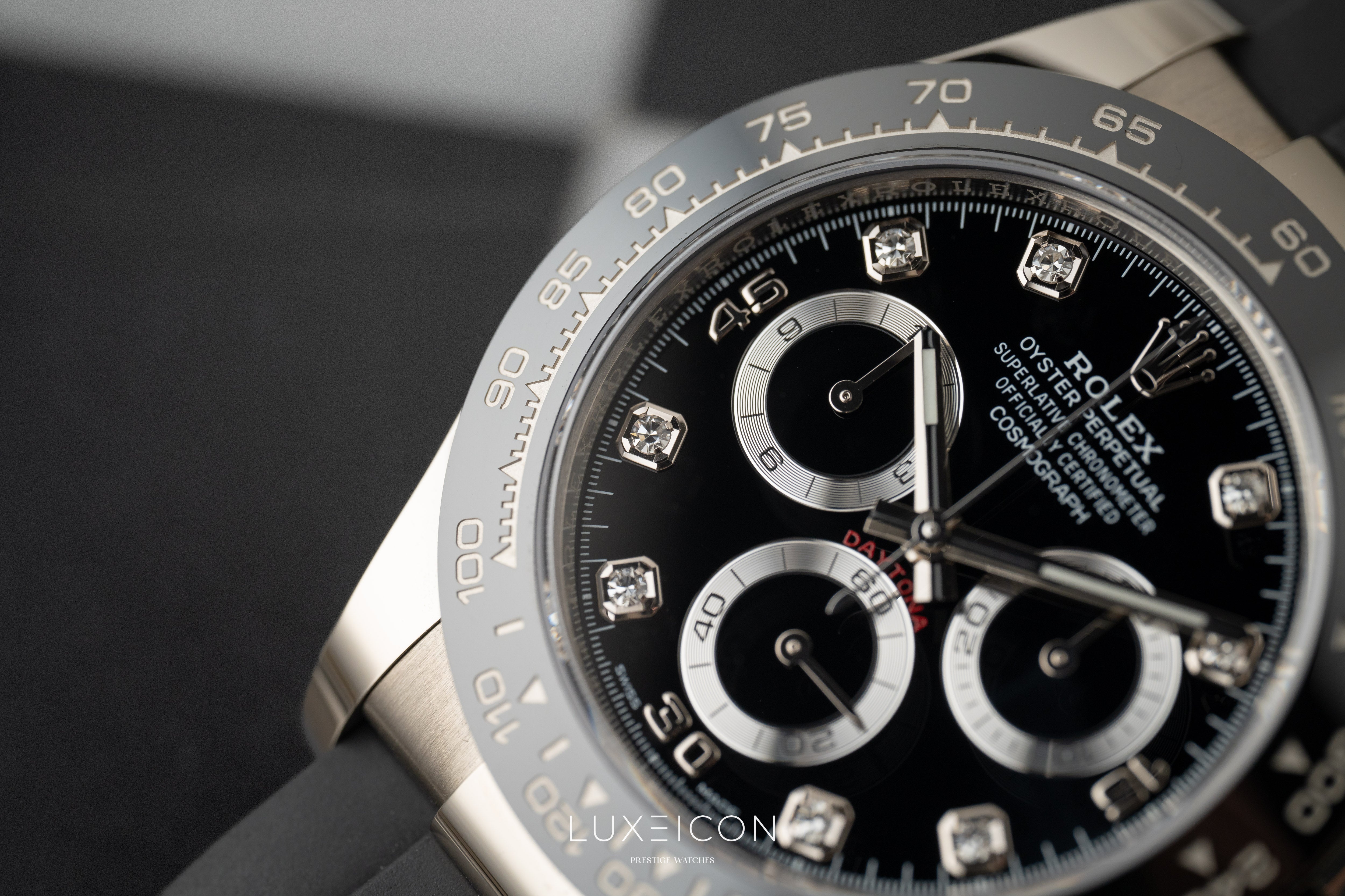 Rolex Daytona Cosmograph Daytona White Gold Diamonds Dial Oysterflex 116519LN 2023