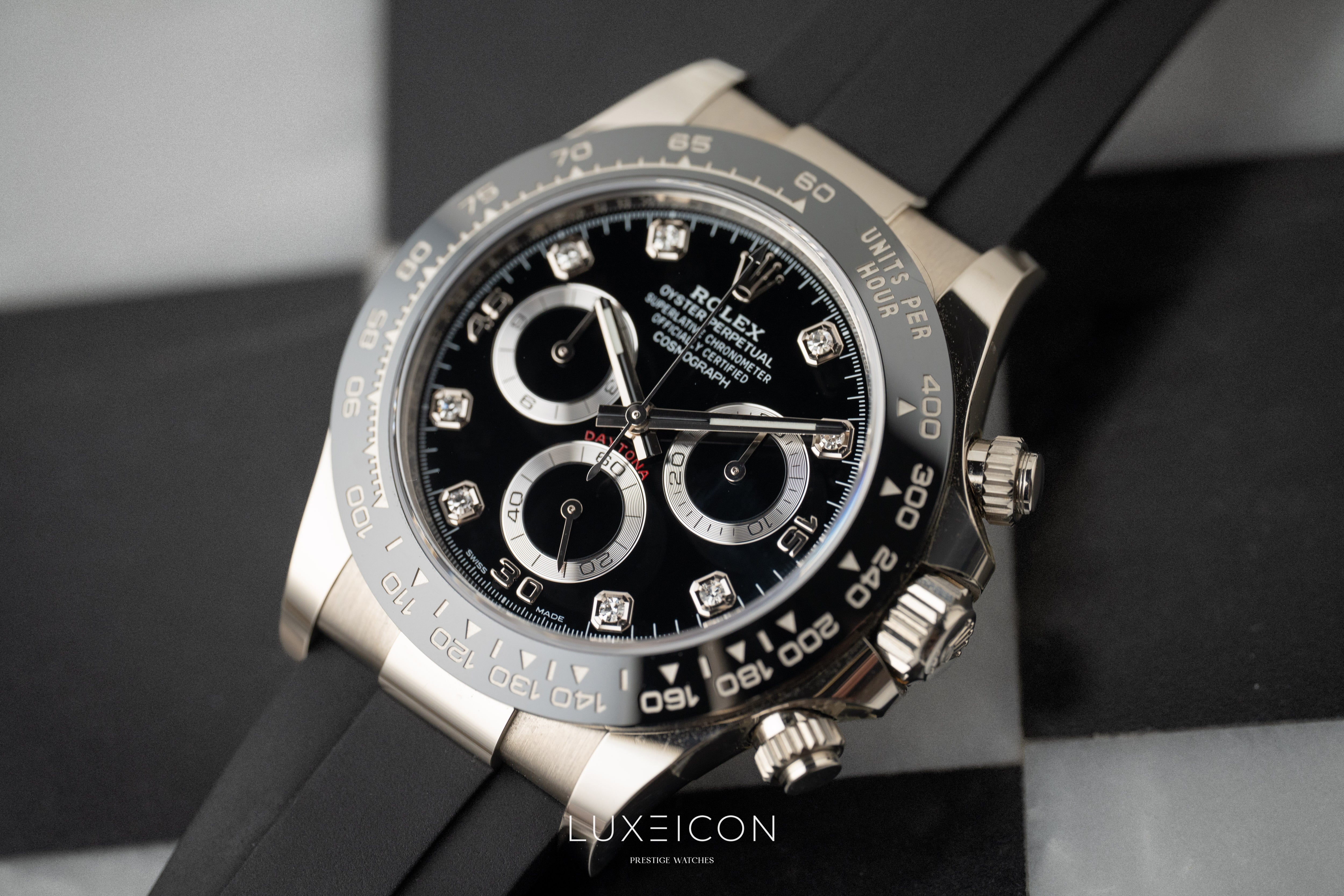 Rolex Daytona Cosmograph Daytona White Gold Diamonds Dial Oysterflex 116519LN 2023