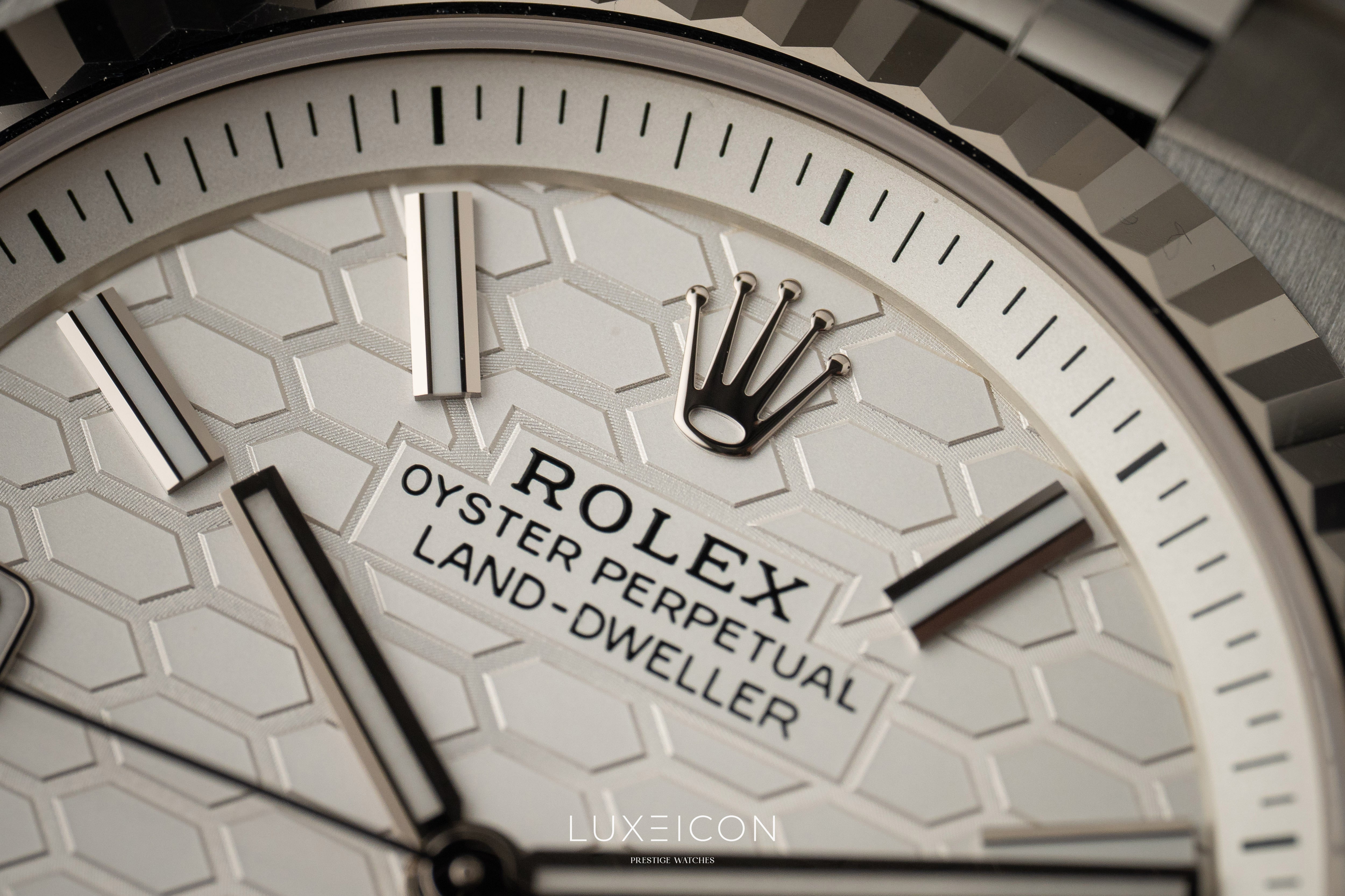 Rolex Land Dweller Oystersteel White Gold 40mm White Honeycomb Motif Dial 127334 2026