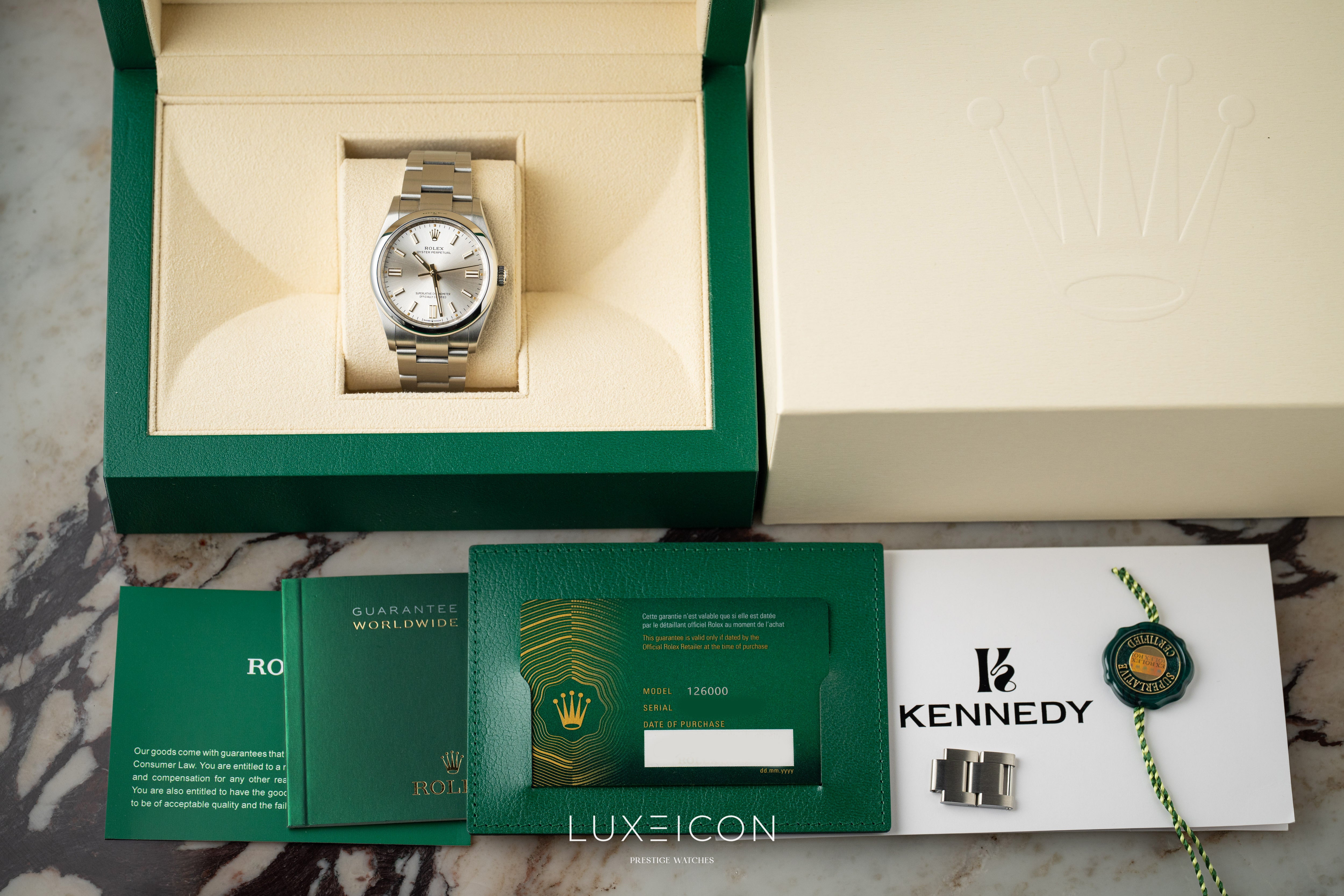 Rolex Oyster Perpetual 36 36mm Stainless Steel Smooth Bezel Silver Index Dial 126000 2024