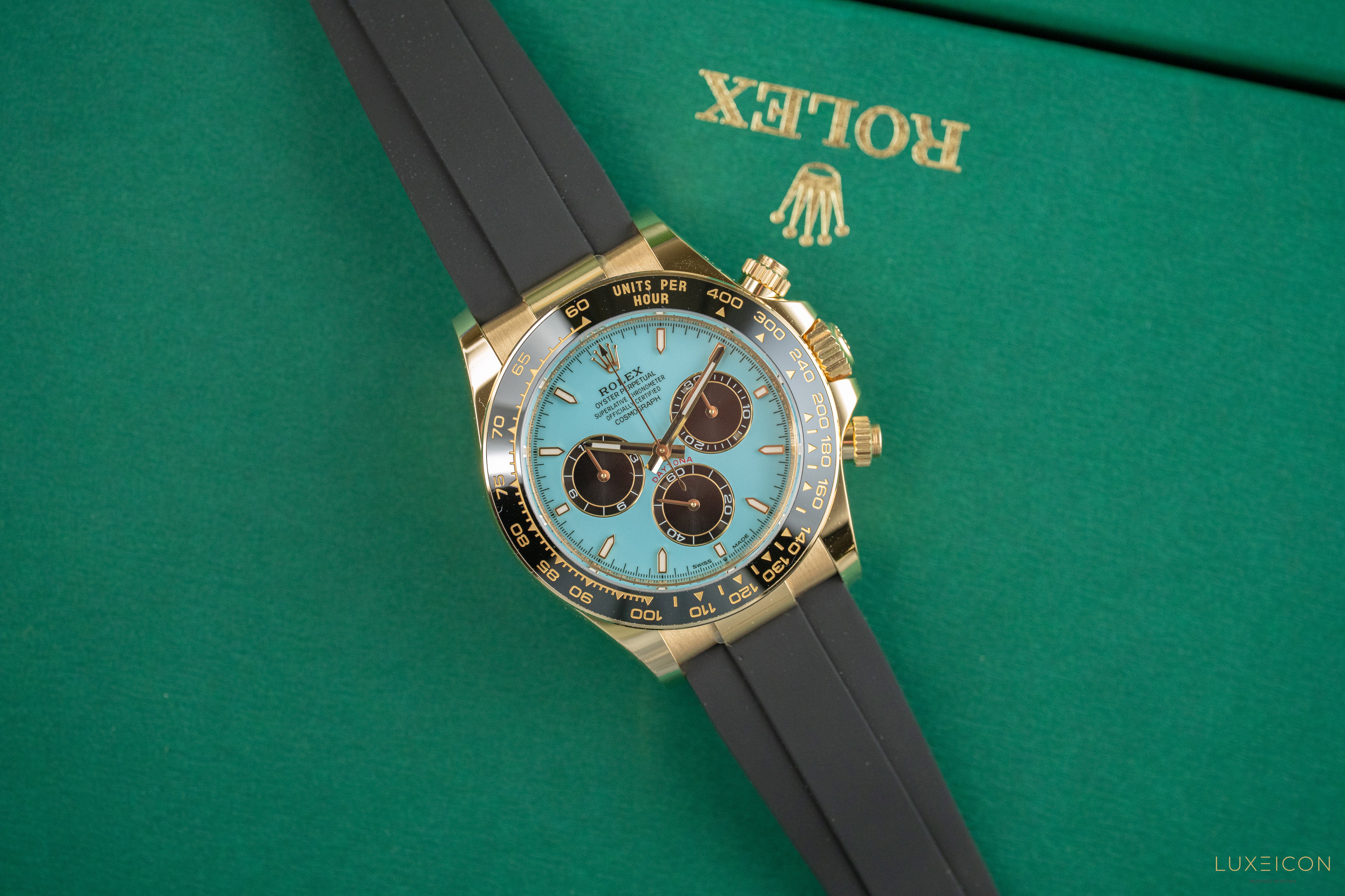 Rolex Cosmograph Daytona 40mm 126518LN Yellow Gold Oysterflex Turquoise Tiffany Dial