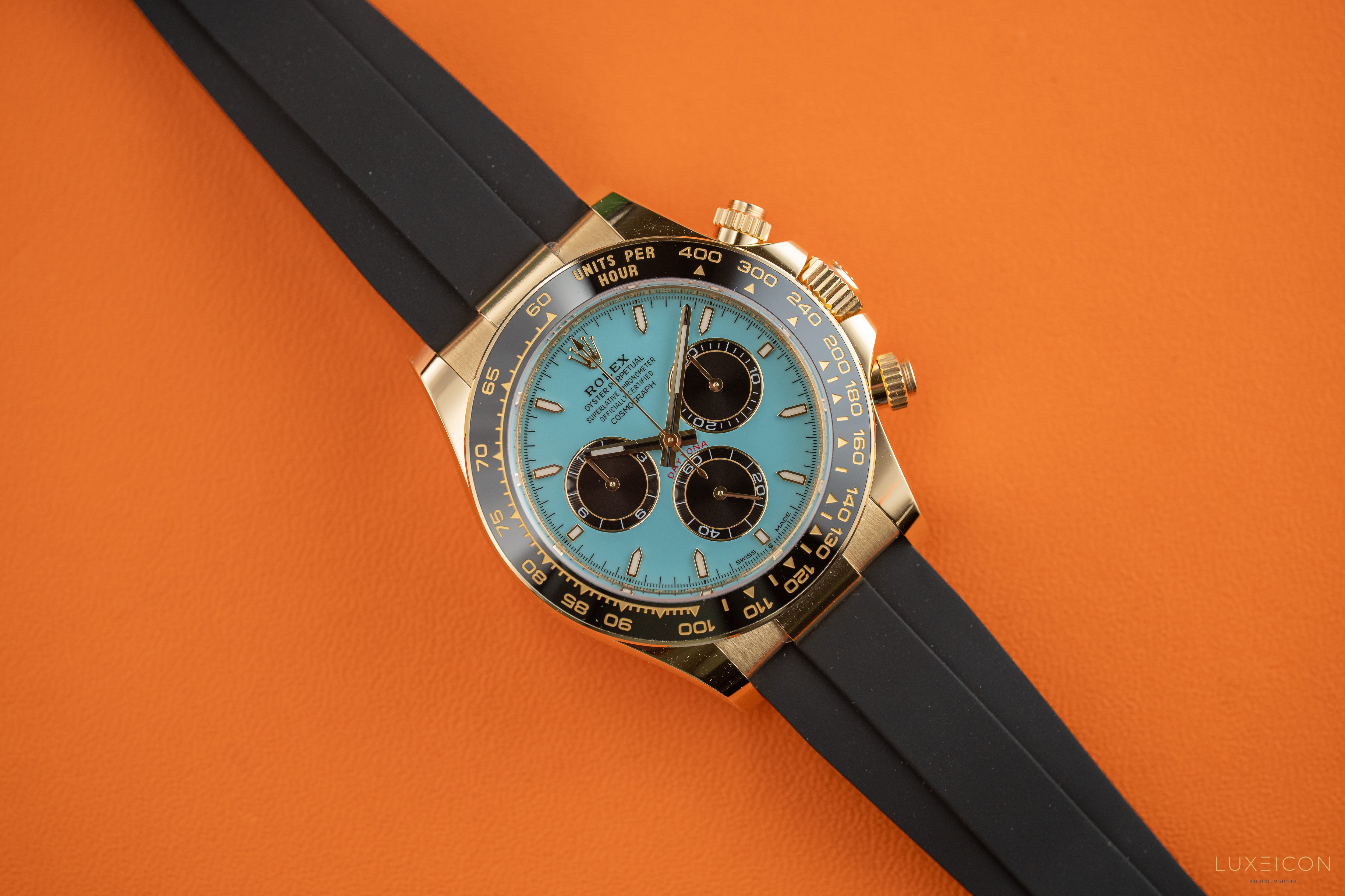 Rolex Cosmograph Daytona 40mm 126518LN Yellow Gold Oysterflex Turquoise Tiffany Dial