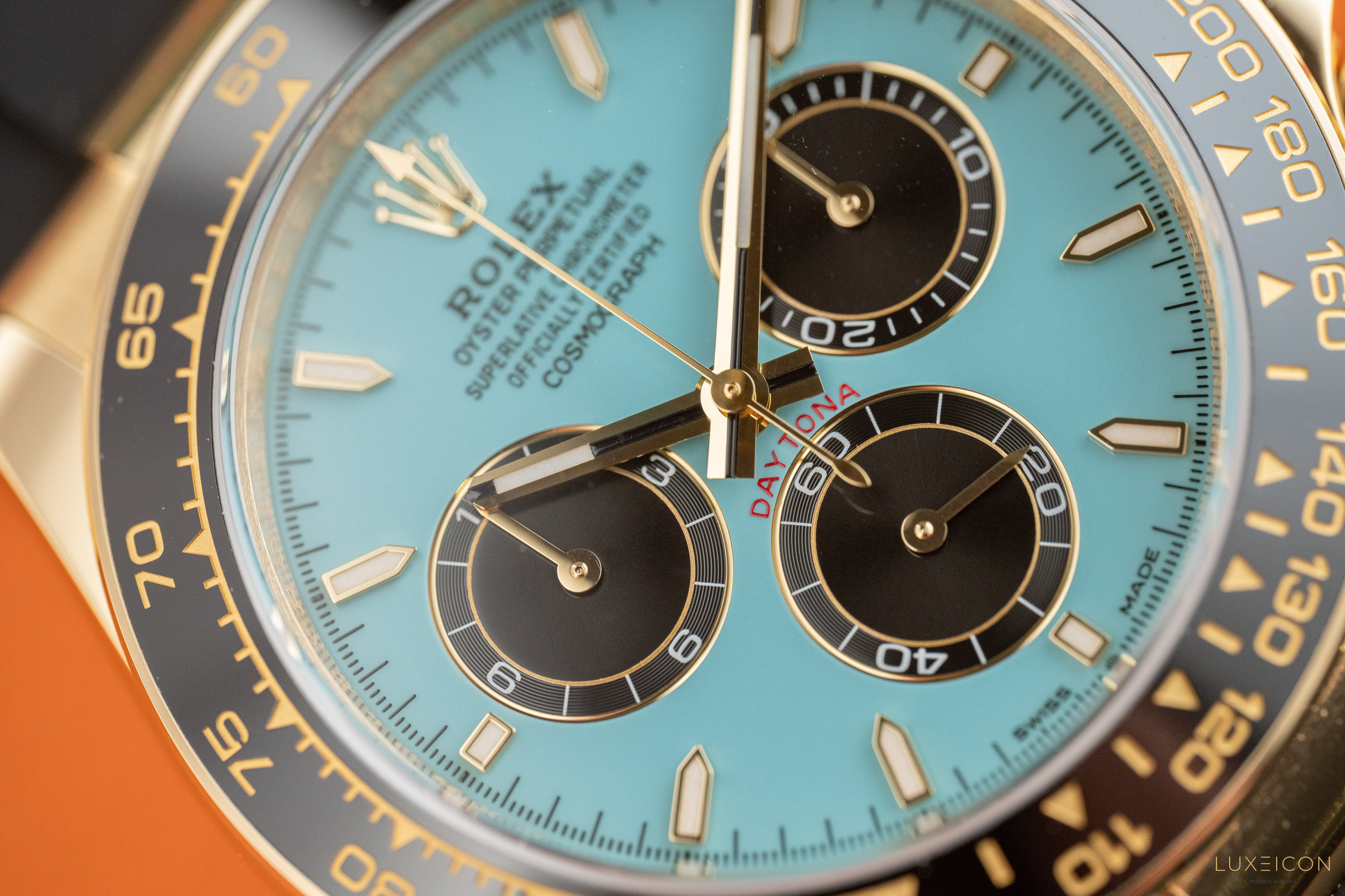 Rolex Cosmograph Daytona 40mm 126518LN Yellow Gold Oysterflex Turquoise Tiffany Dial