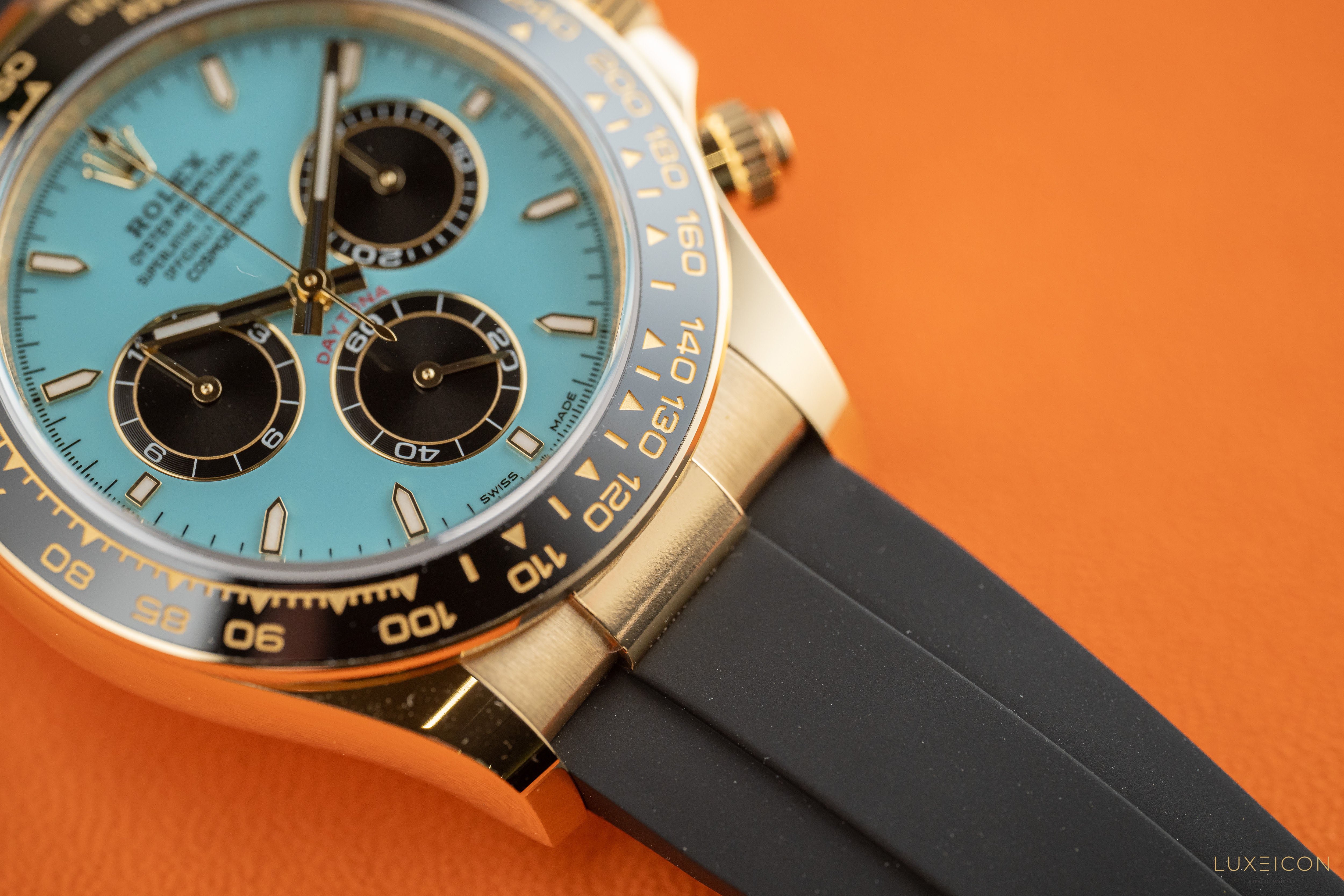 Rolex Cosmograph Daytona 40mm 126518LN Yellow Gold Oysterflex Turquoise Tiffany Dial