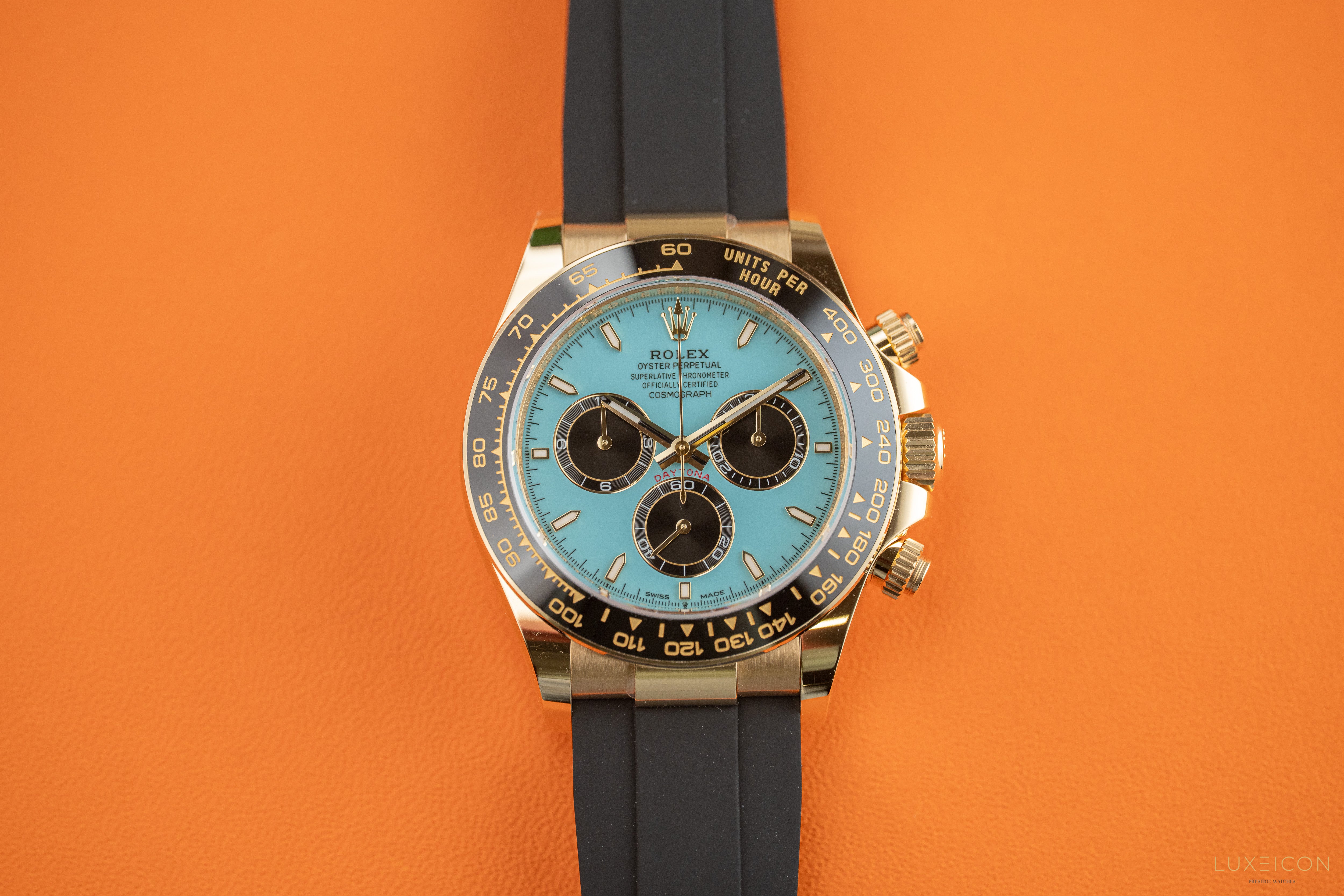 Rolex Cosmograph Daytona 40mm 126518LN Yellow Gold Oysterflex Turquoise Tiffany Dial