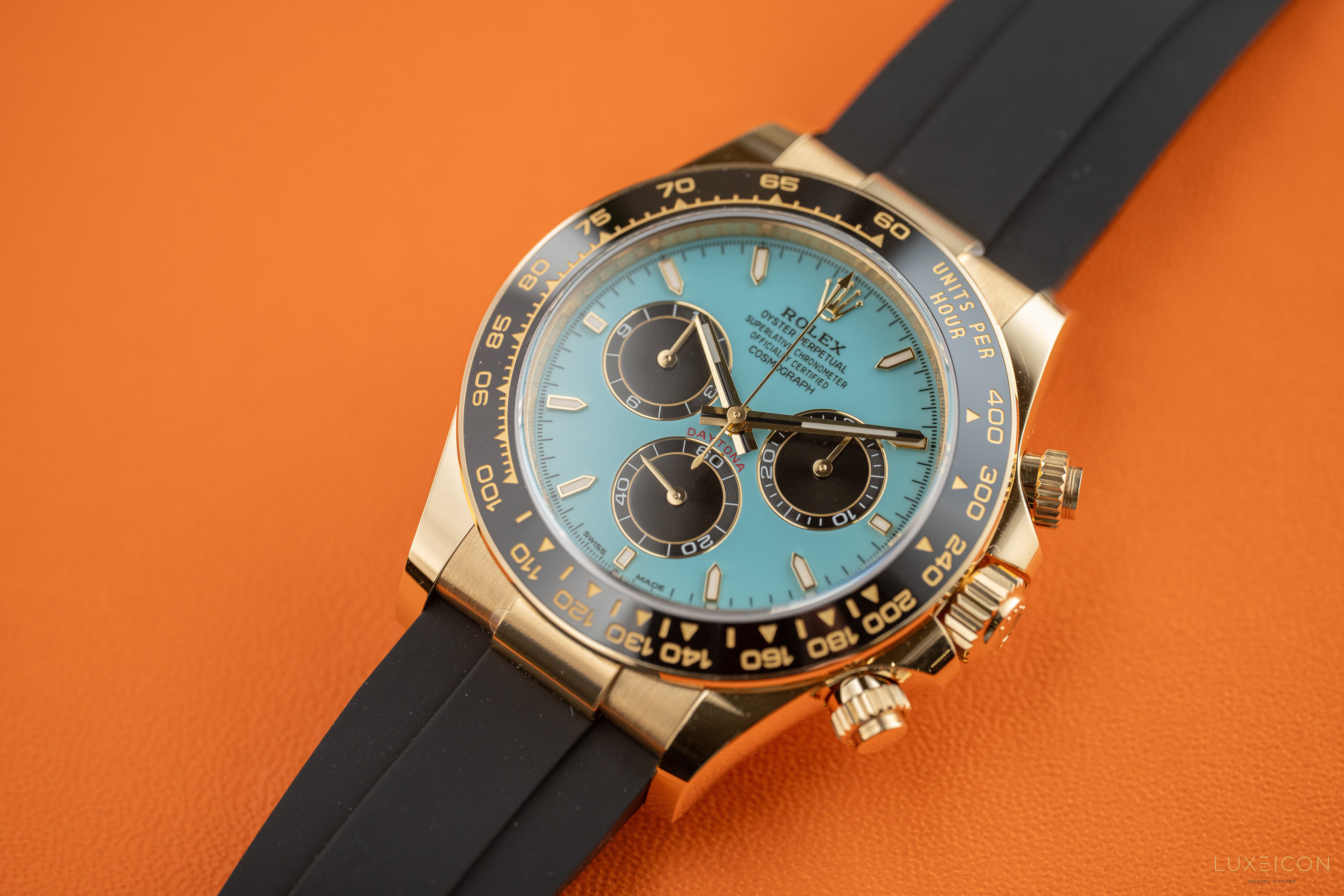 Rolex Cosmograph Daytona 40mm 126518LN Yellow Gold Oysterflex Turquoise Tiffany Dial