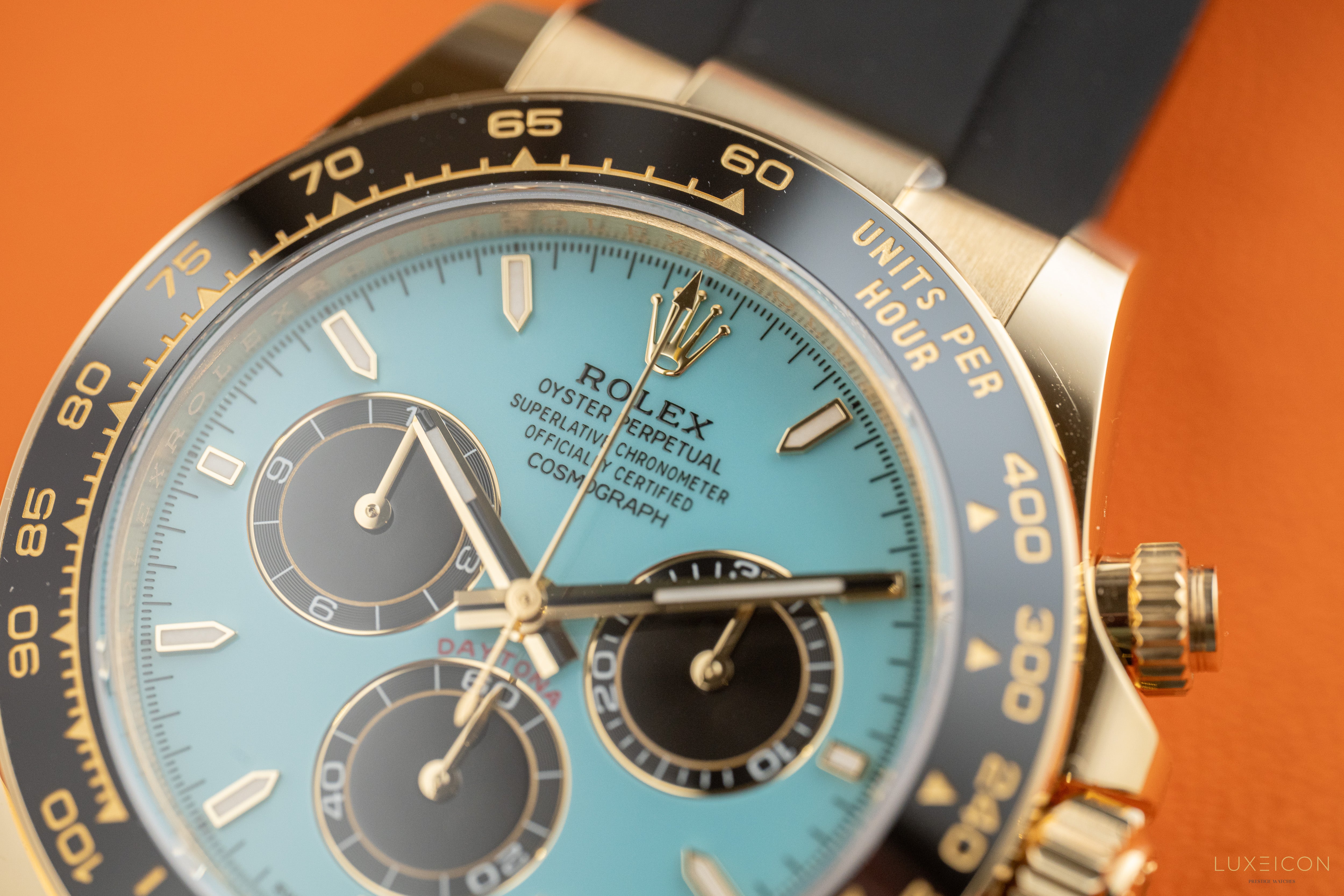 Rolex Cosmograph Daytona 40mm 126518LN Yellow Gold Oysterflex Turquoise Tiffany Dial
