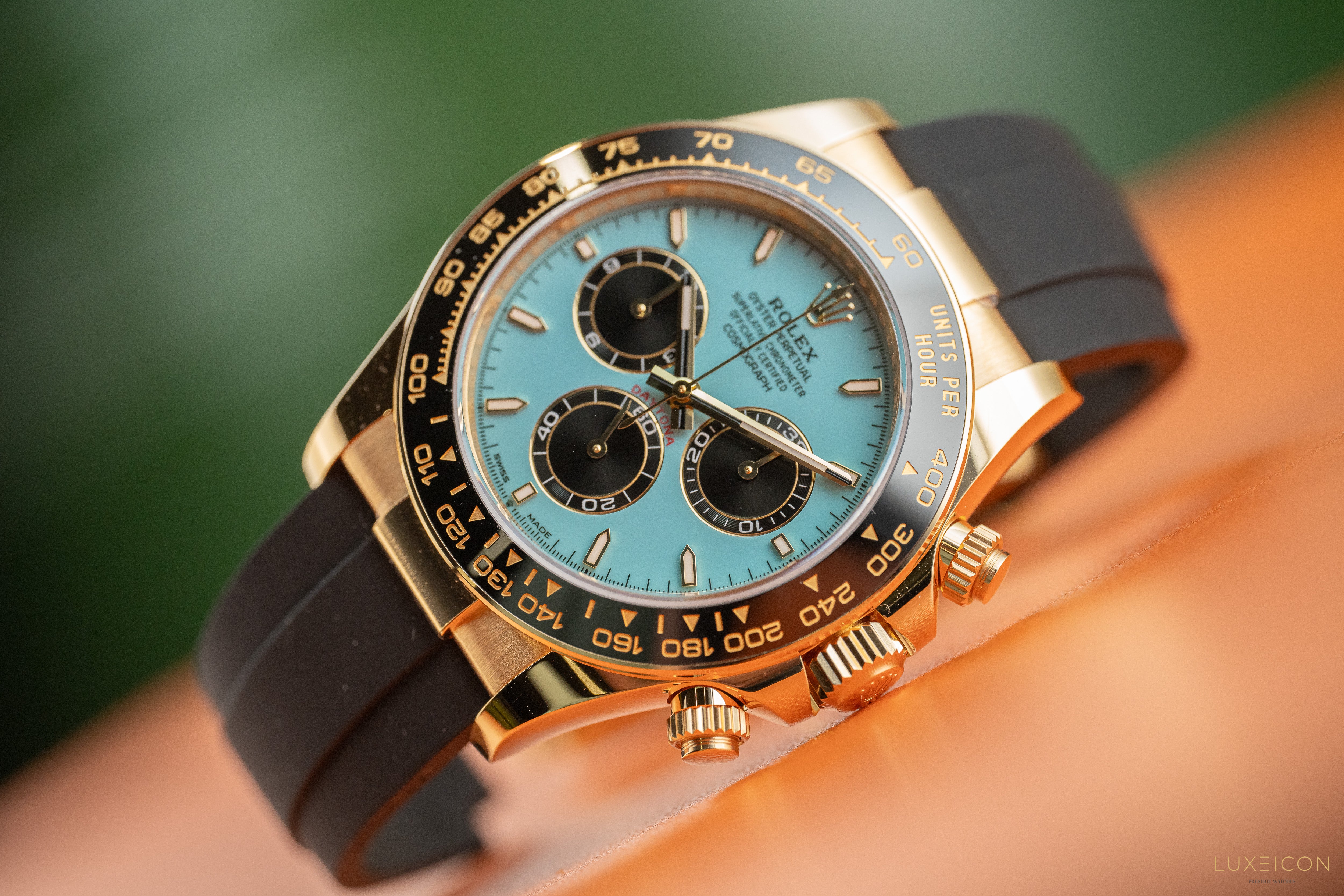 Rolex Cosmograph Daytona 40mm 126518LN Yellow Gold Oysterflex Turquoise Tiffany Dial